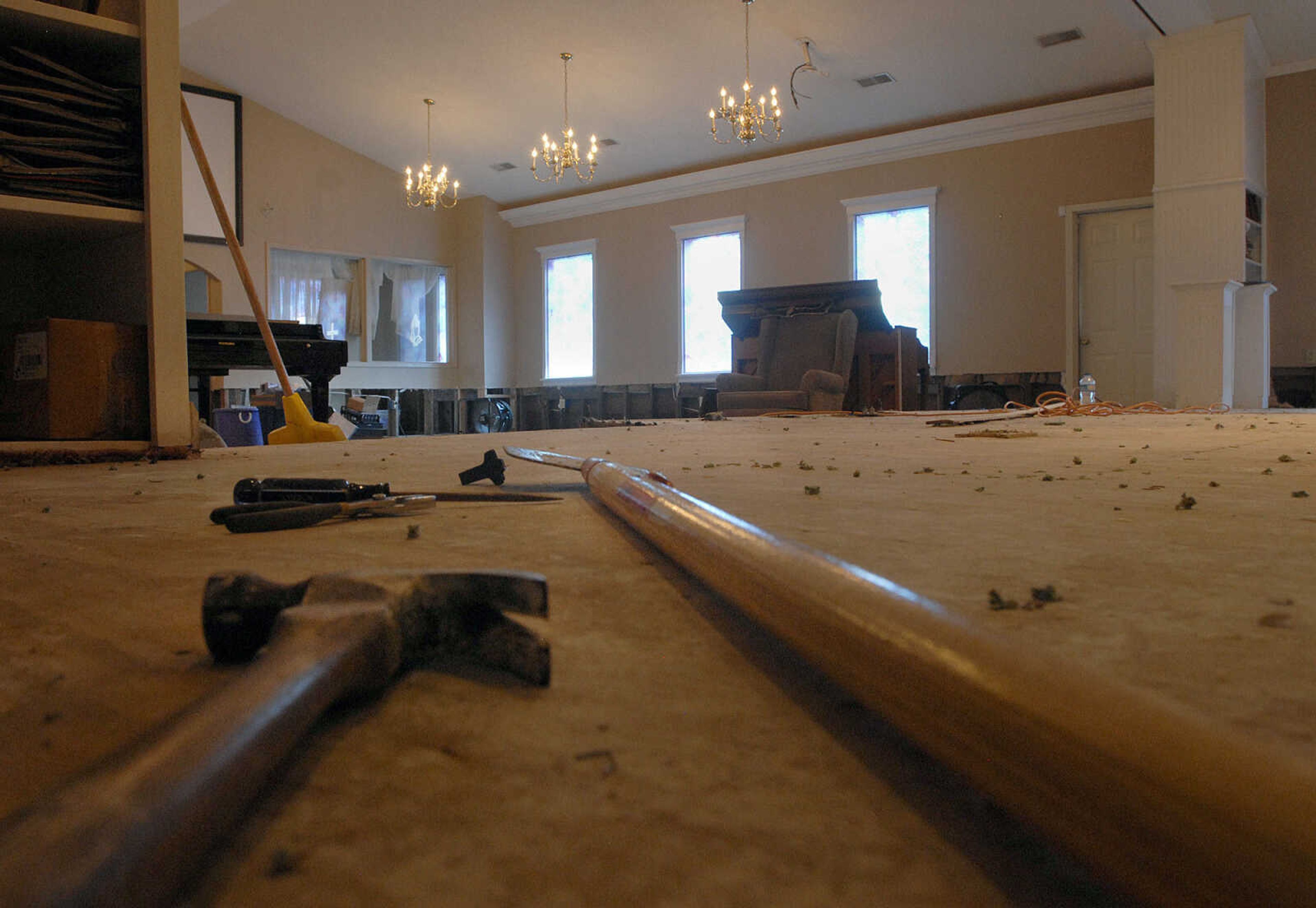 LAURA SIMON~lsimon@semissourian.com
Tools will be used to rebuild the inside of First General Baptist Church Wednesday, May 11, 2011 in Morehouse.