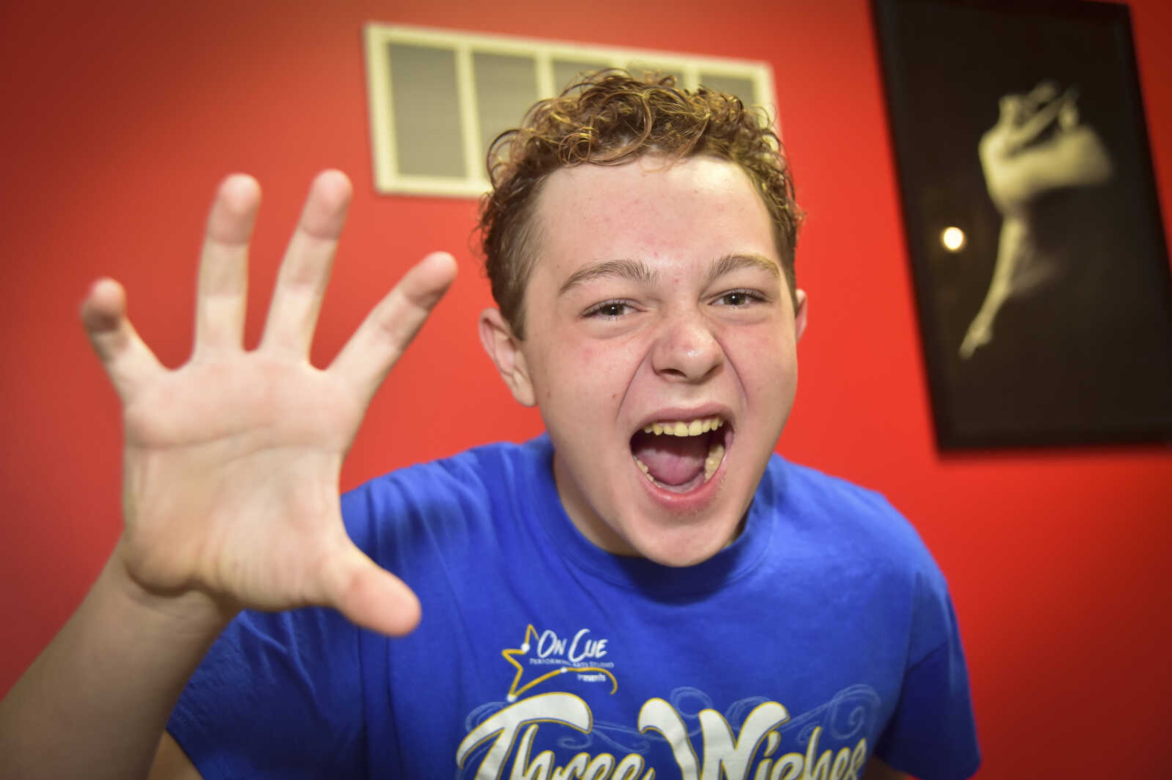 "I want the role of the lion, the scarecrow or the tin man." Cody Griggs, 14, said as he poses for a photo after auditioning for a role for Wizard of Oz at On Cue Performing Arts Studio Saturday, Jan. 7, 2017 in Cape Girardeau.