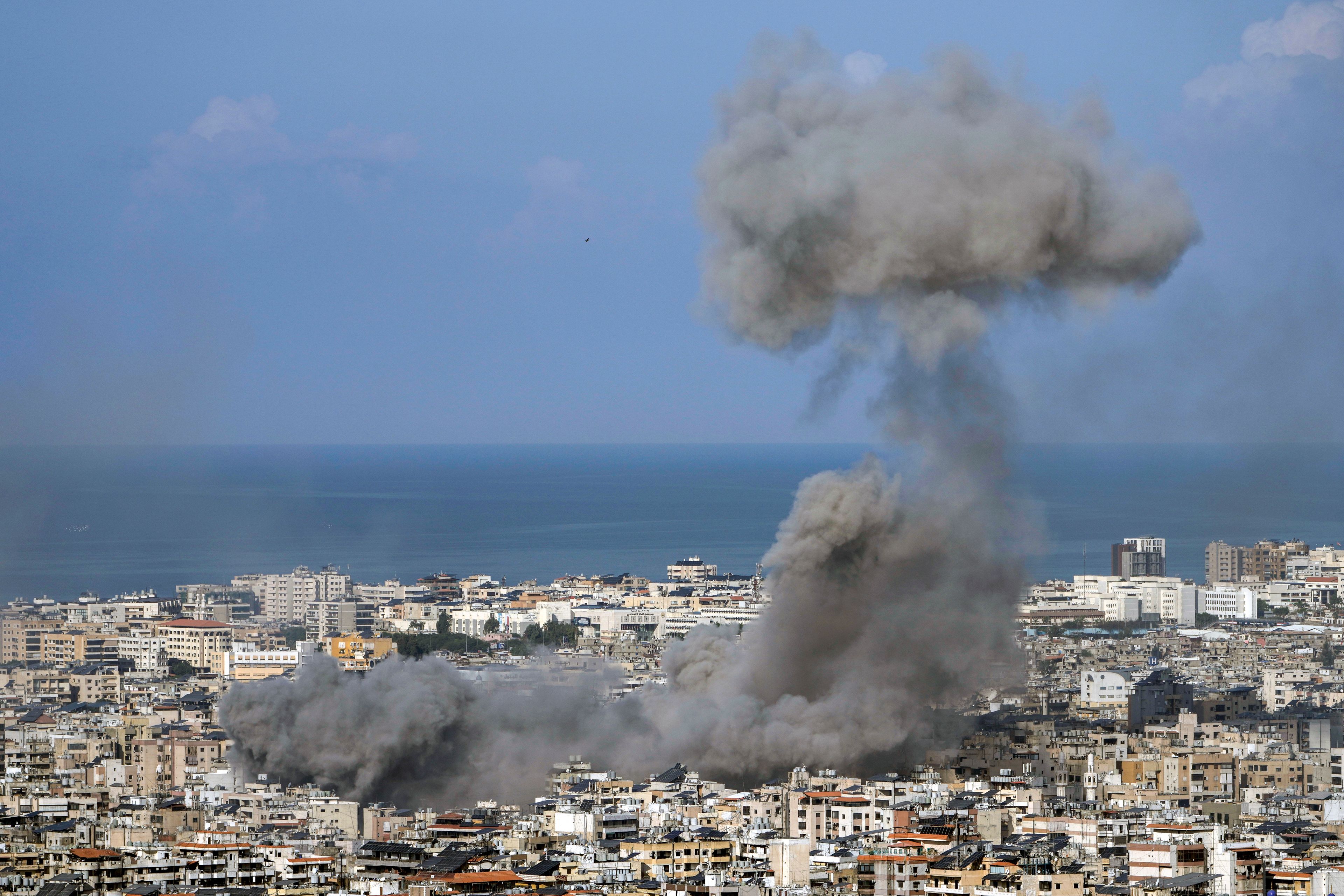 Smoke rises after an Israeli airstrike on Dahiyeh, in the southern suburb of Beirut, Lebanon, Saturday, Nov. 16, 2024. (AP Photo/Bilal Hussein)