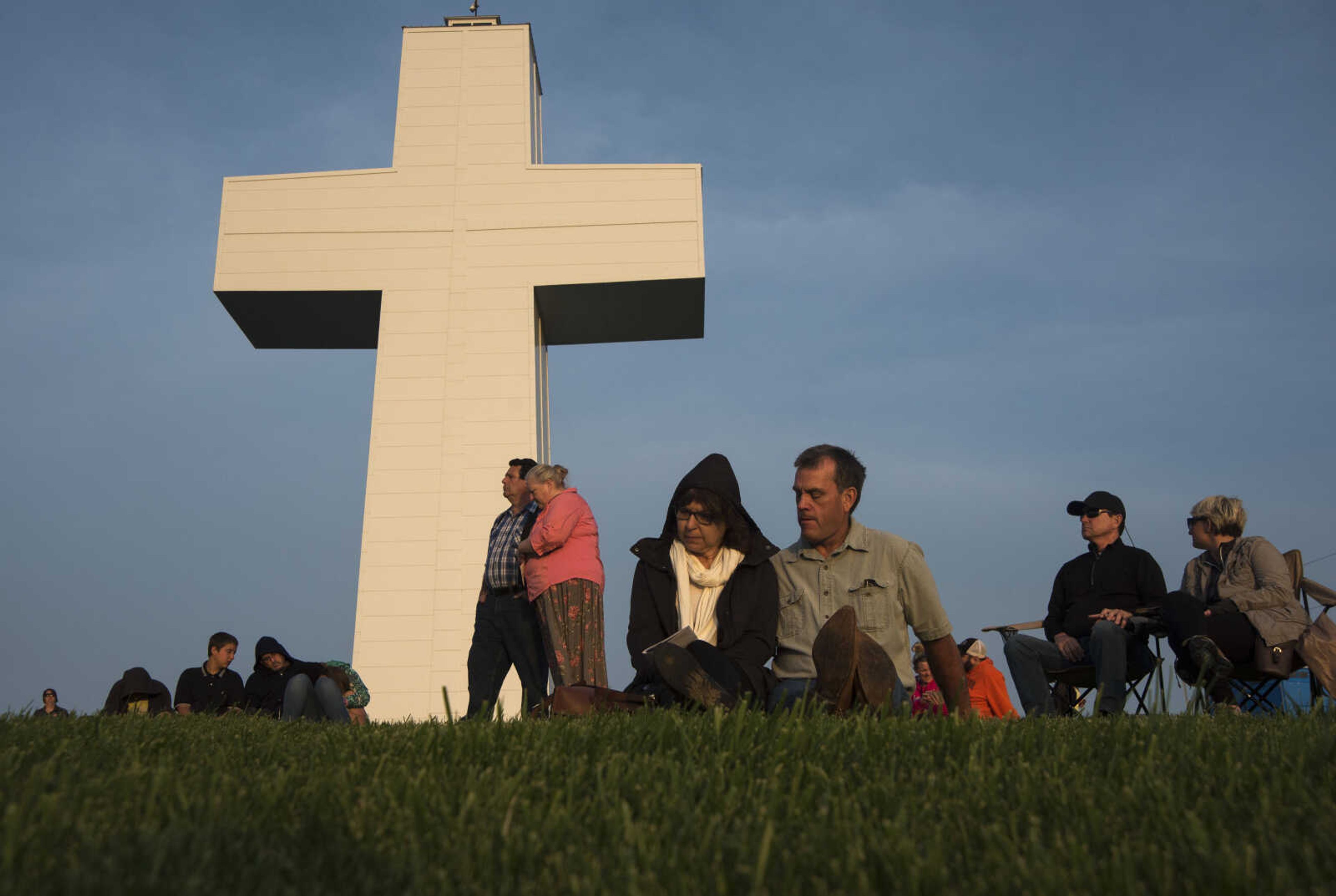 People gather during the 81st annual Easter Sunrise Service at the Bald Knob Cross of Peace Sunday, April 16, 2017 in Alto Pass, Illinois.