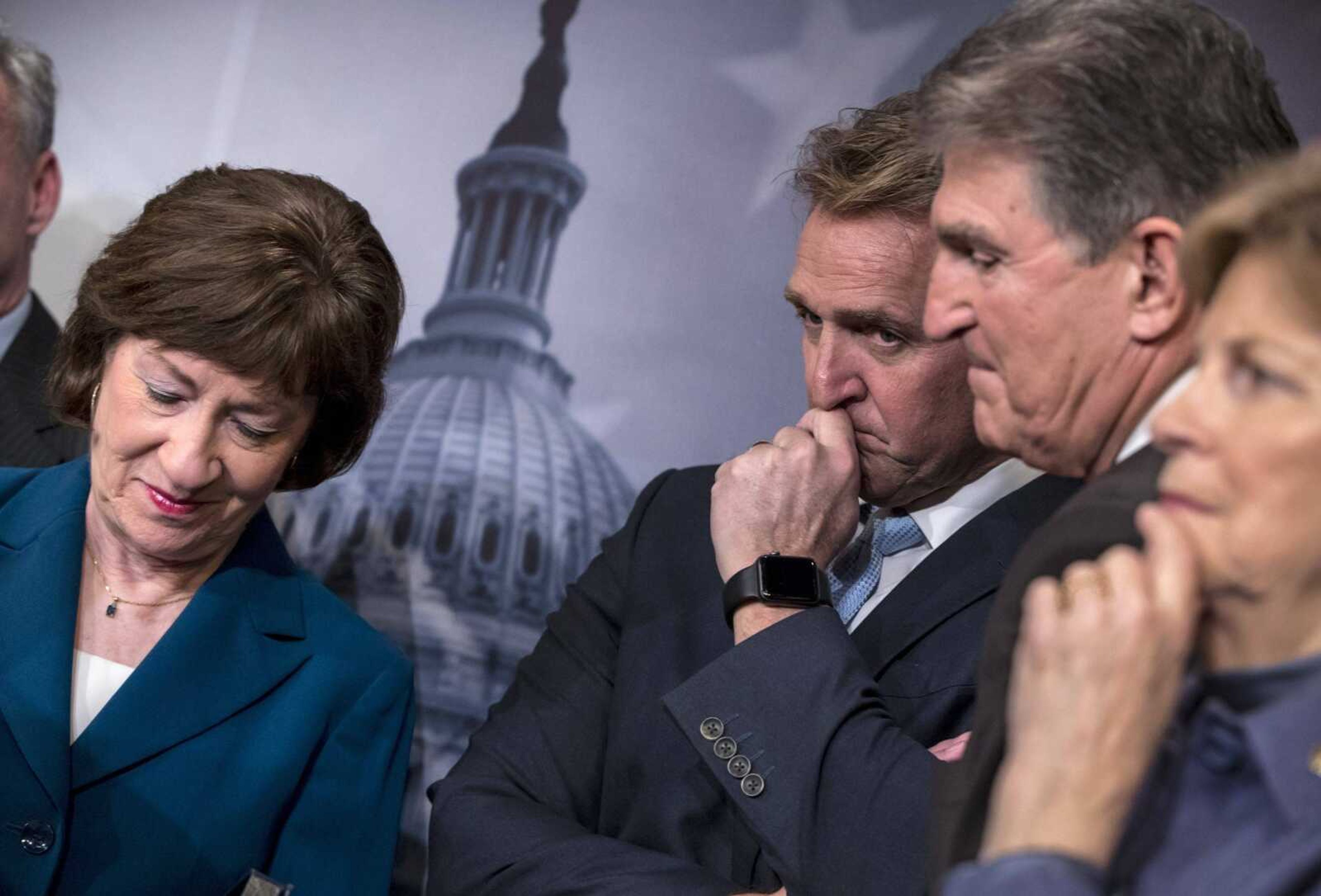 From left, Sen. Susan Collins, R-Maine, Sen. Jeff Flake, R-Arizona, Sen. Joe Manchin, D-West Virginia, and Sen. Jeanne Shaheen, D-New Hampshire, finish a news conference Thursday on immigration at the Capitol in Washington. No immigration measure drew enough support to pass in the Senate.