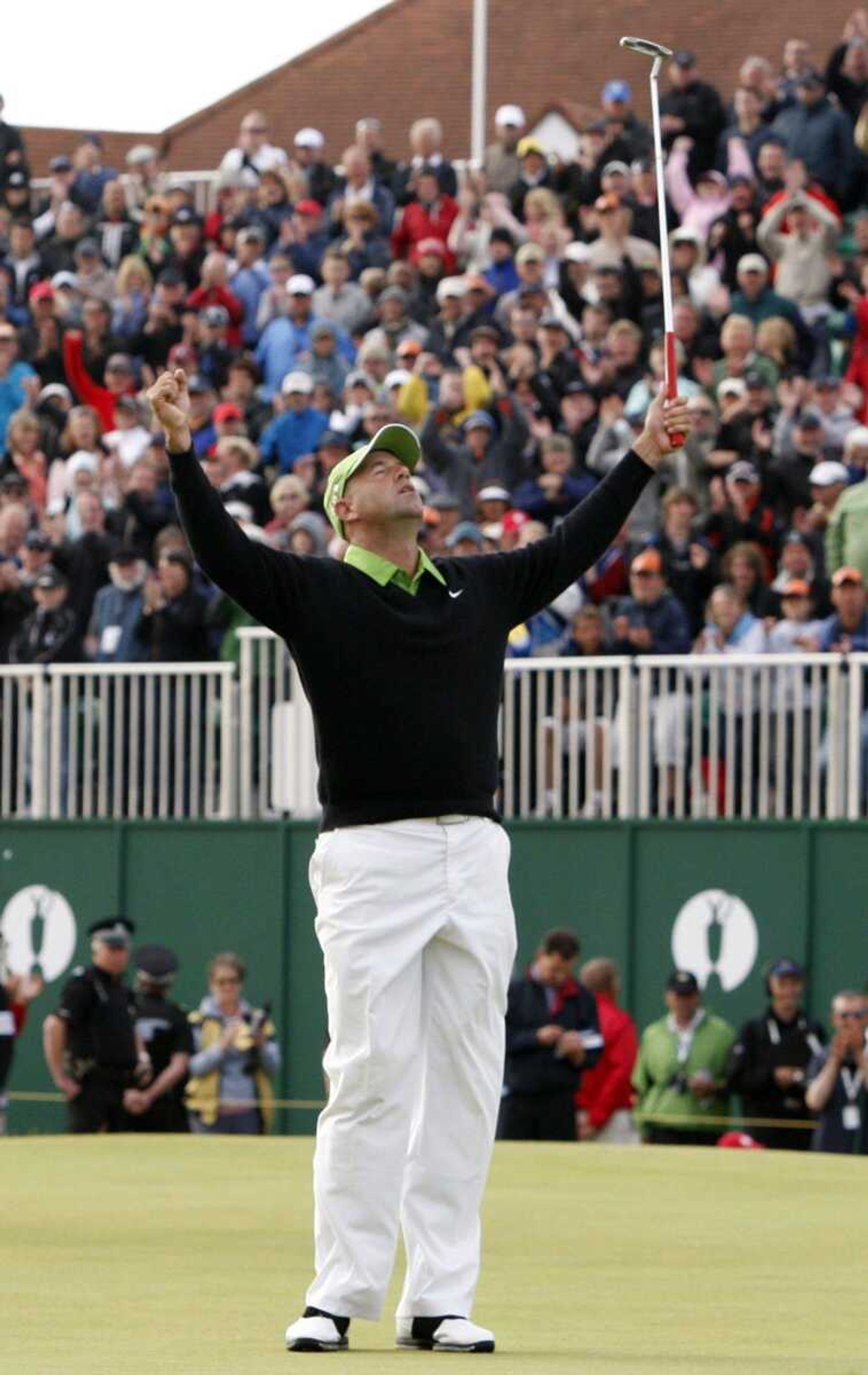 Stewart Cink reacts after winning a playoff at the British Open. (JON SUPER ~ Associated Press)