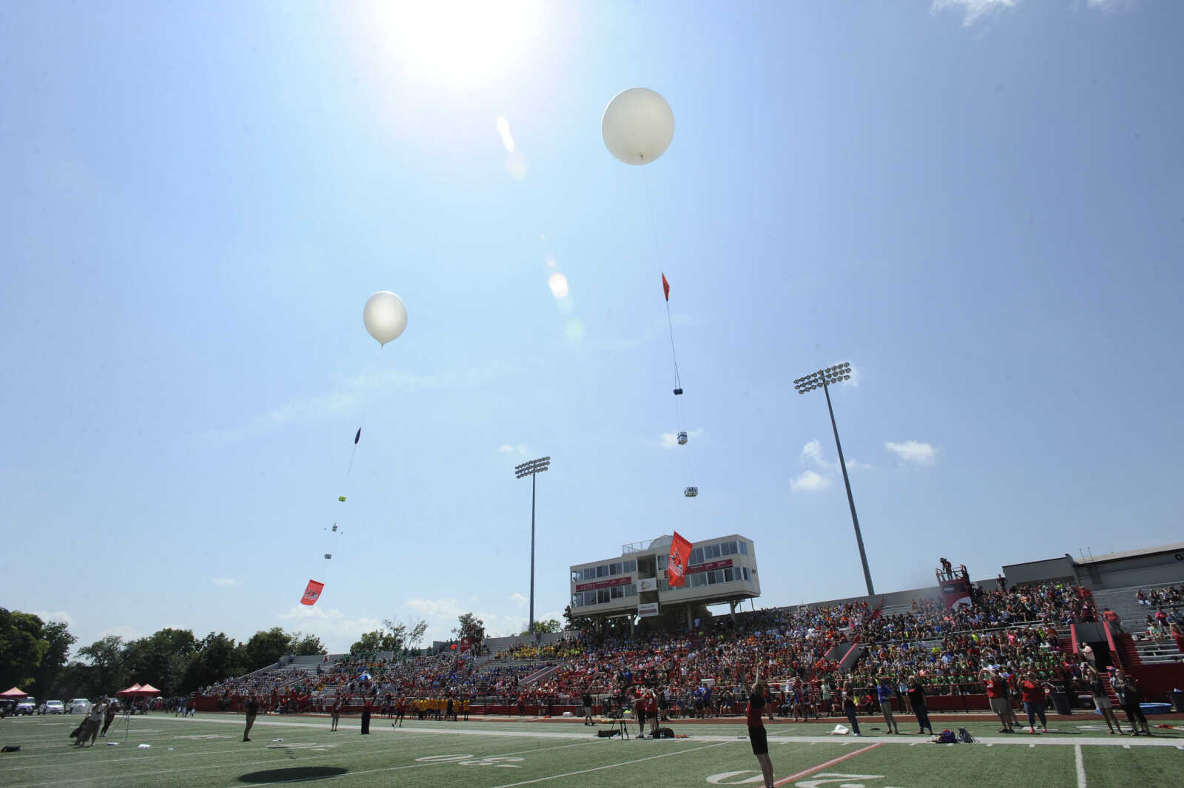 FRED LYNCH ~ flynch@semissourian.com
Two atmospheric balloons with cameras and experiments are launched under the supervision of Kaci Heins, education supervisor with Space Center Houston, during the solar eclipse Monday, Aug. 21, 2017 at Houck Field in Cape Girardeau.