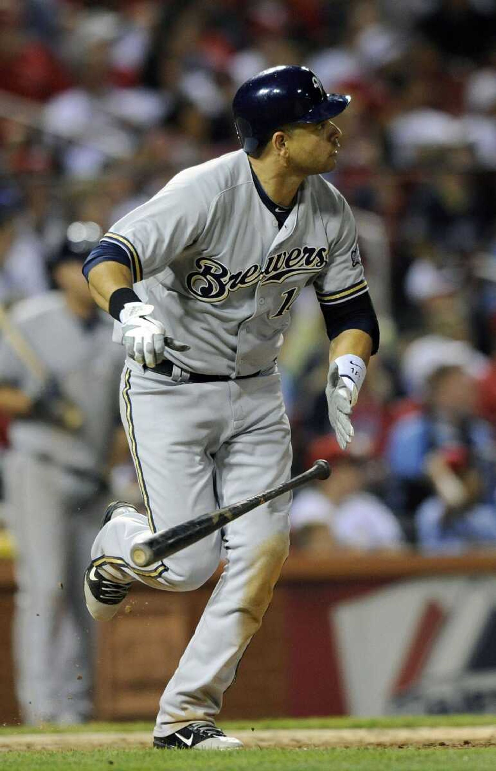 Milwaukee Brewers' Aramis Ramirez watches his solo home run against the St. Louis Cardinals in the ninth inning Saturday . (Bill Boyce ~ Associated Press)