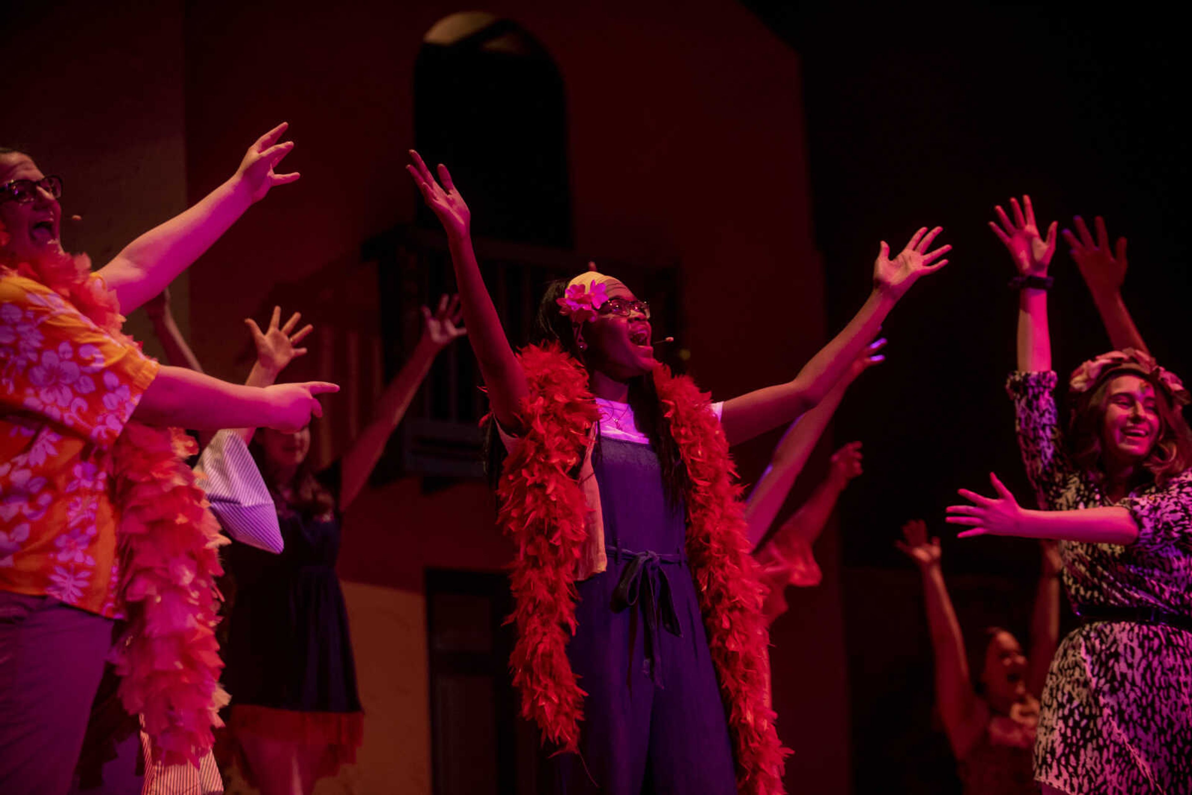 Peighton Robinson, 17, sings "Money, Money, Money" while portraying the character Donna Sheridan during the first act of at Cape Central High School's spring musical production of "Mamma Mia!" Wednesday, April 10, 2019, in Cape Girardeau.