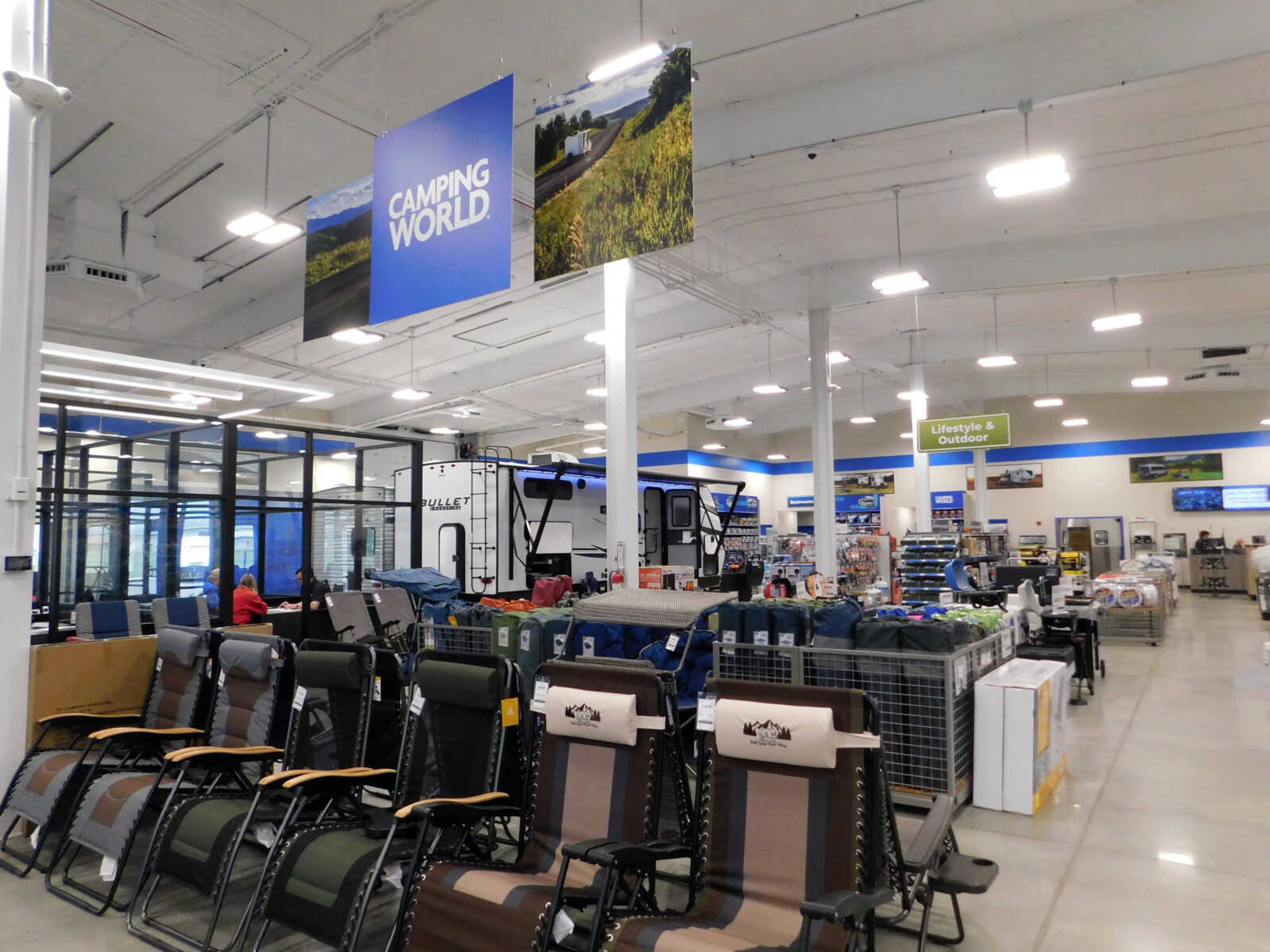 The Camping World in Scott City sells recreational vehicles and various camping accessories. Located just off of Interstate 55, the 33,000-square-foot facility is intended to service customers between St. Louis and Memphis, Tennessee.