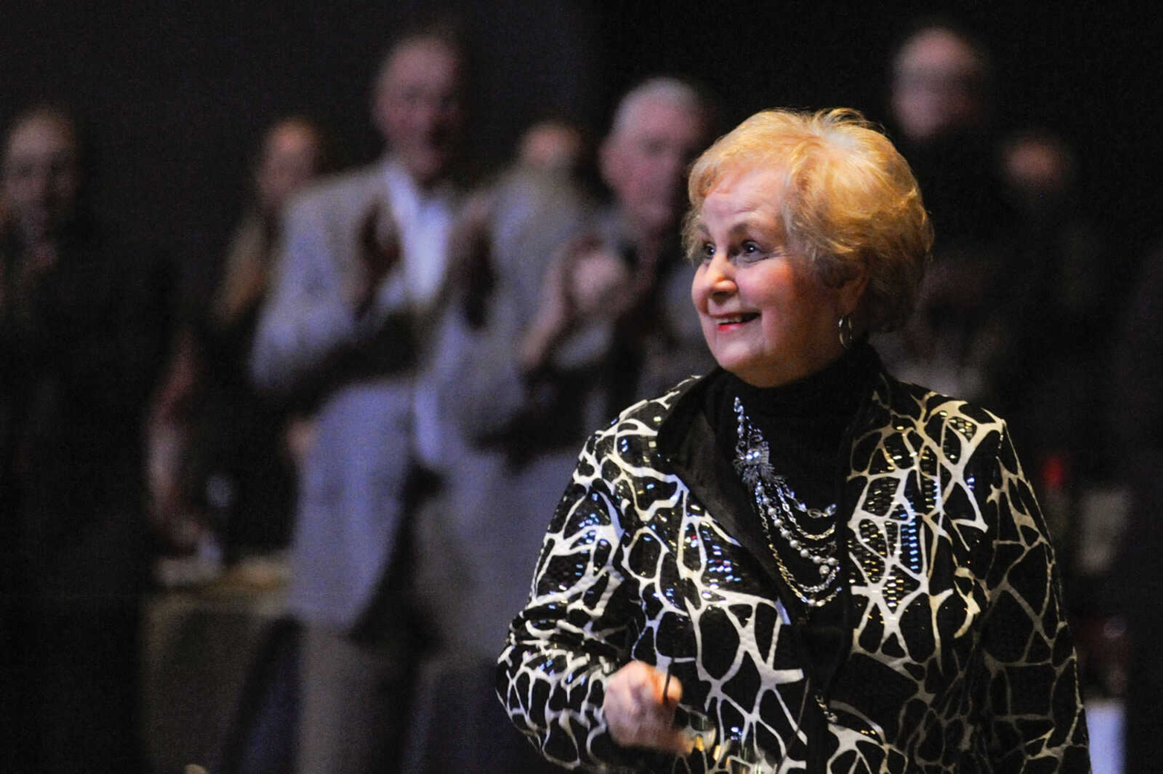 Jane Stacy (Friend of the Redhawks) makes her way to the stage for her induction into the Southeast Missouri State University Athletic Hall of Fame Friday, Feb. 19, 2016 at the Show Me Center.