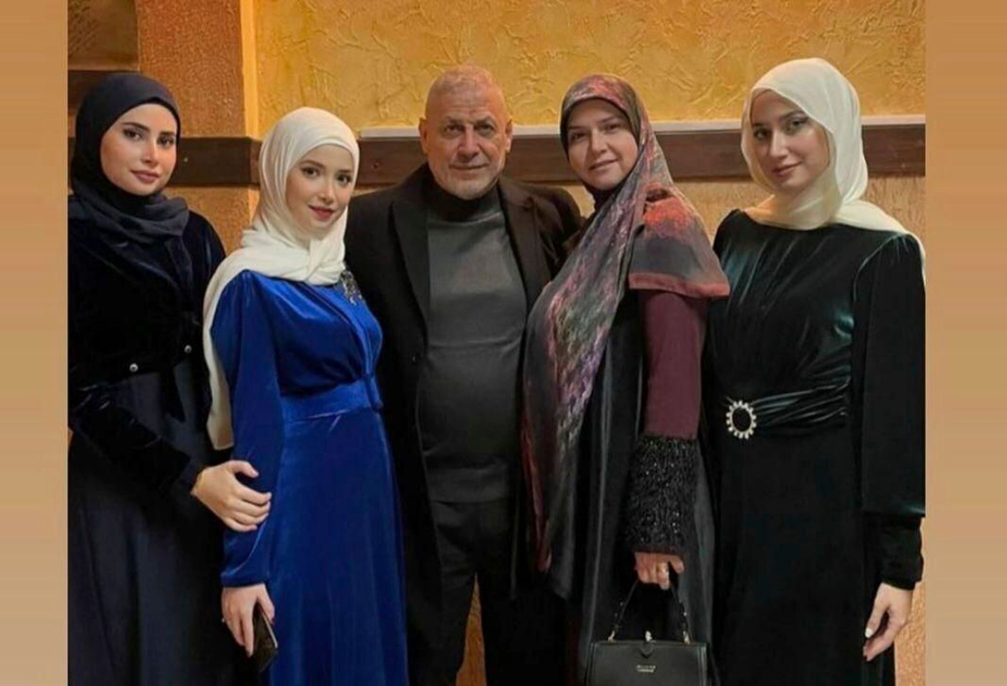 This undated photo provided by Reda Gharib shows a family photo from left to right: Rasha, Nour, Ahmed, Hanan and Maya Gharib who were killed in an Israeli airstrike on their apartment in al-Housh, in the southern Lebanese city of Tyre on Sept. 23, at the start of an escalation in its war against Hezbollah. (Reda Gharib via AP)