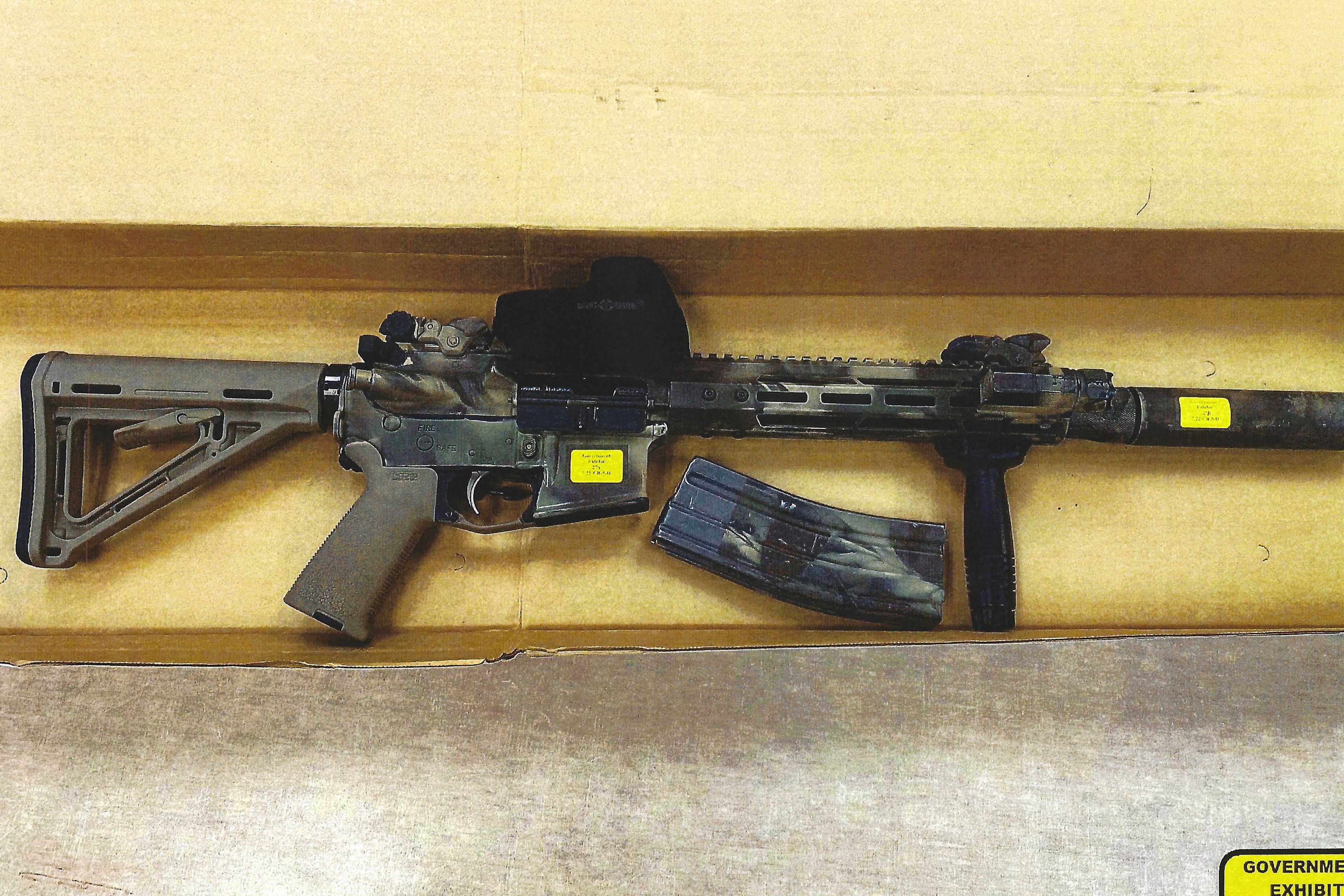 This image used as evidence by federal prosecutors shows a weapon confiscated from the home of Chris Arthur in Mount Olive, N.C. (U.S. District Court for the Eastern District of North Carolina via AP)