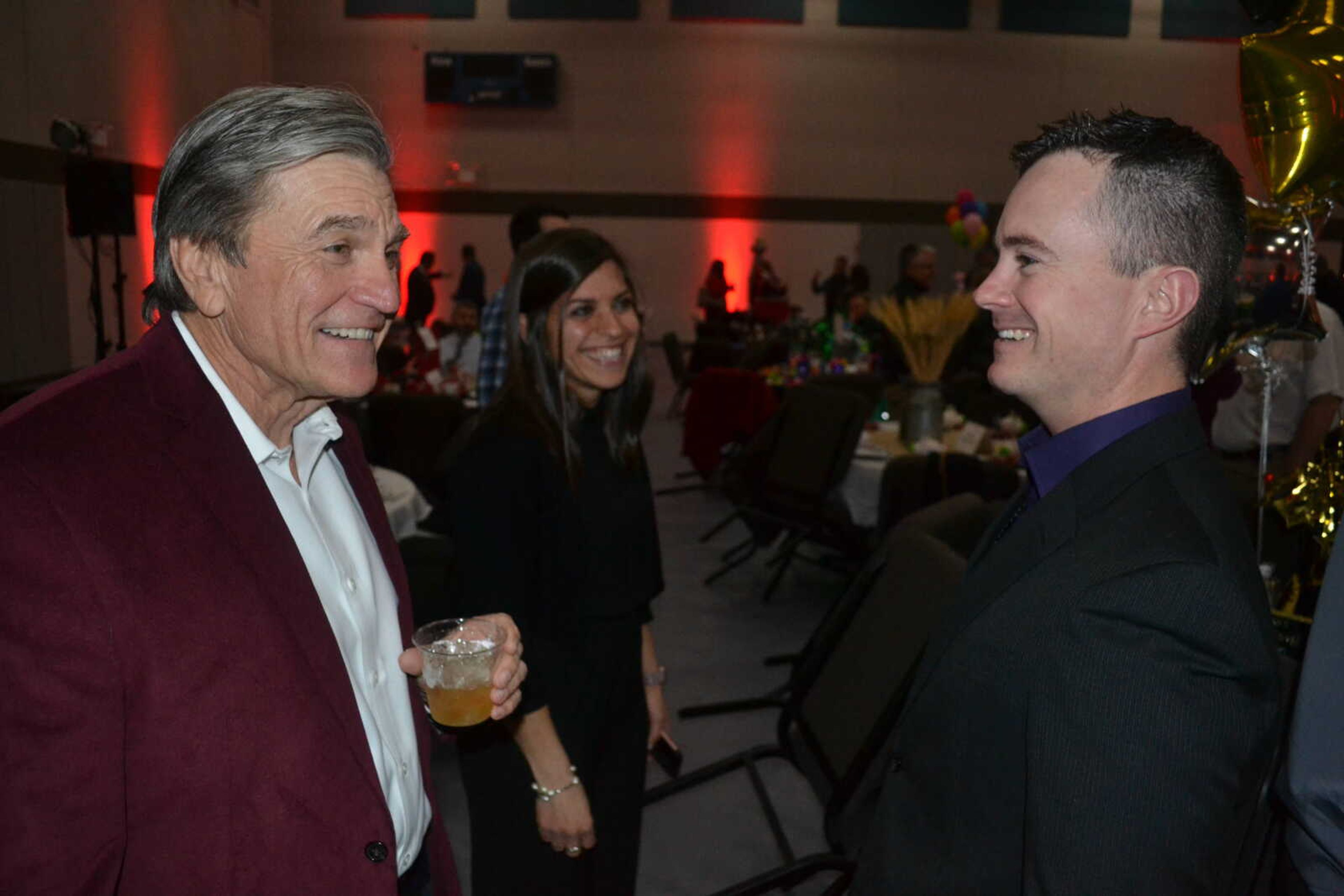 Jackson Mayor Dwain Hahs, left, with Jackson Area Chamber of Commerce vice president Jen Berti and her husband, Mike Berti, at&nbsp;the chamber's annual banquet and officer installation Jan. 10, 2020, at the Jackson Civic Center.