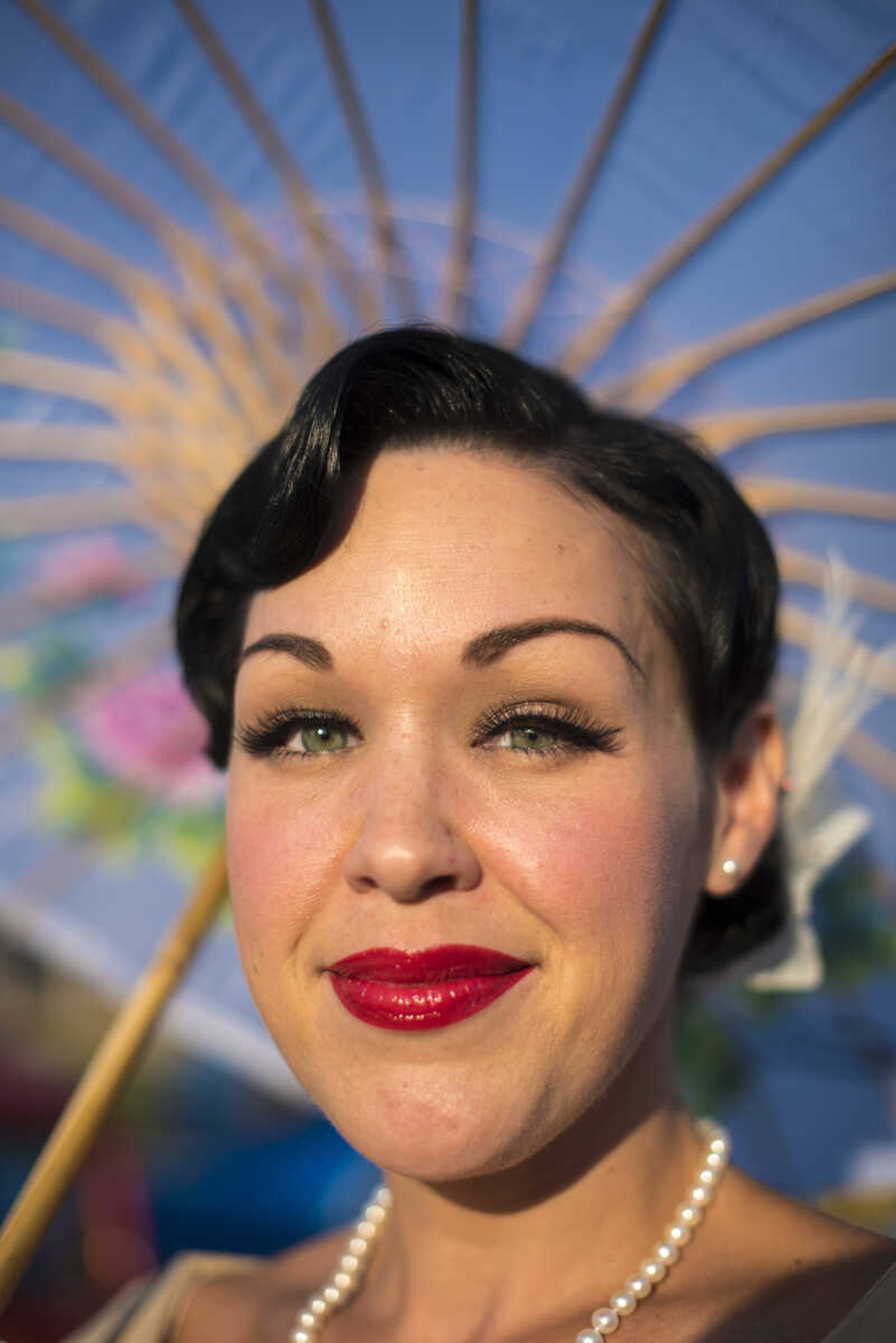 Stephanie Lombardo also known as Stella Noir poses for a photo during the Perryville Pinup contest Saturday, Sept. 2, 2017 in downtown Perryville.