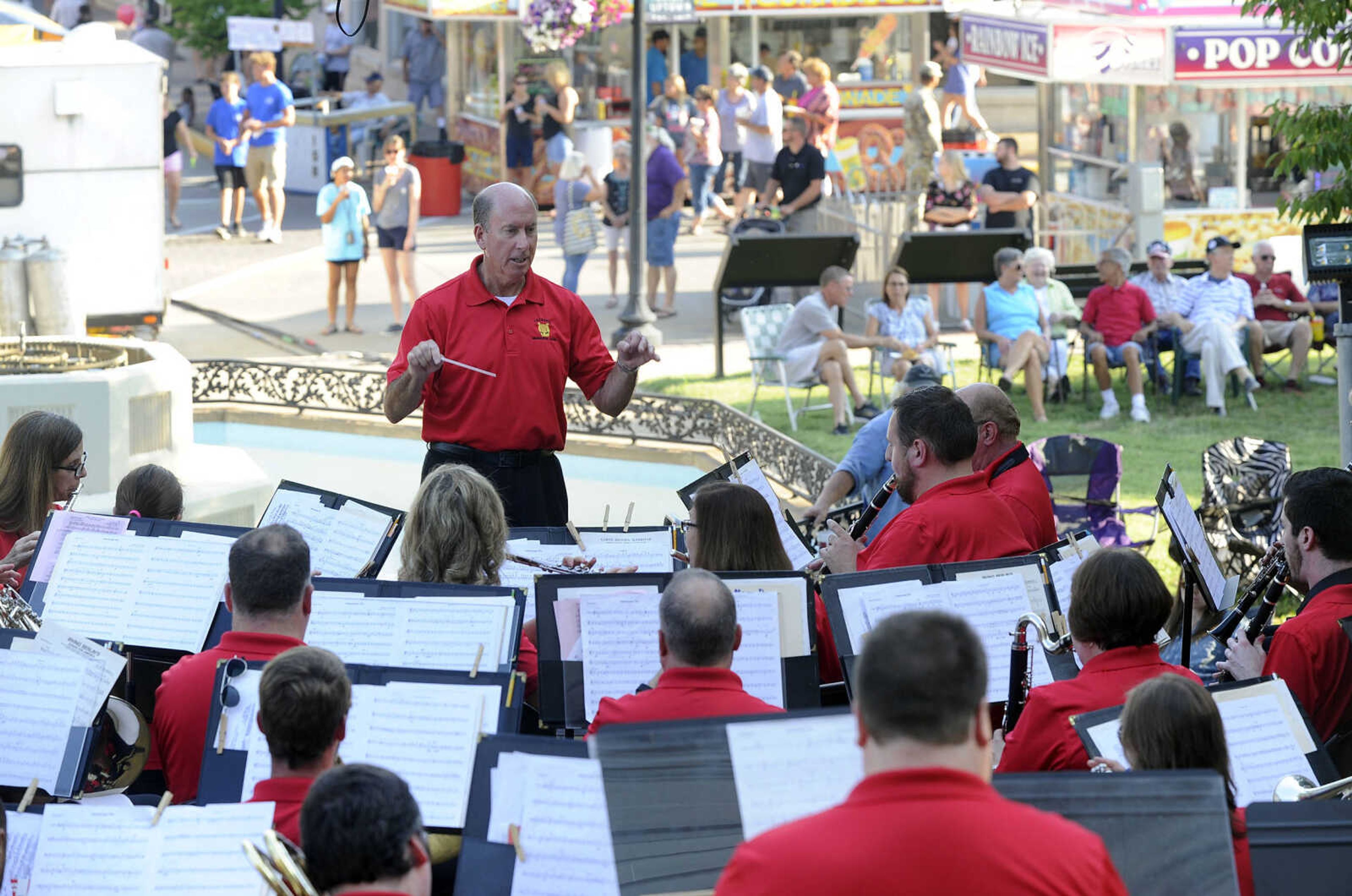 FRED LYNCH ~ flynch@semissourian.com
Scott Vangilder directs the Jackson Municipal Band Tuesday, July 24, 2018 on opening night of Homecomers in Jackson.