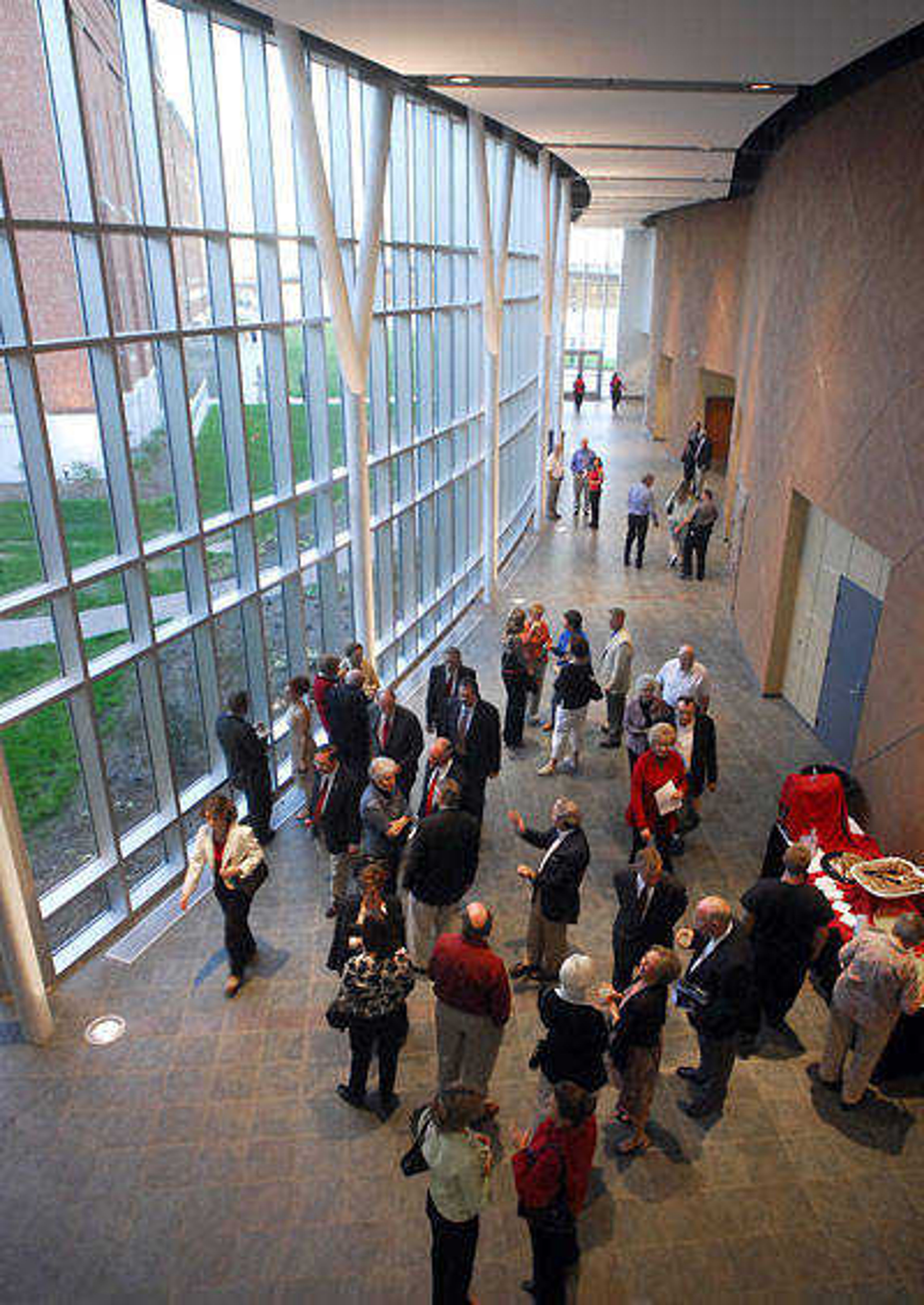 Visitors mingled while enjoying refreshments and touring the River Campus.