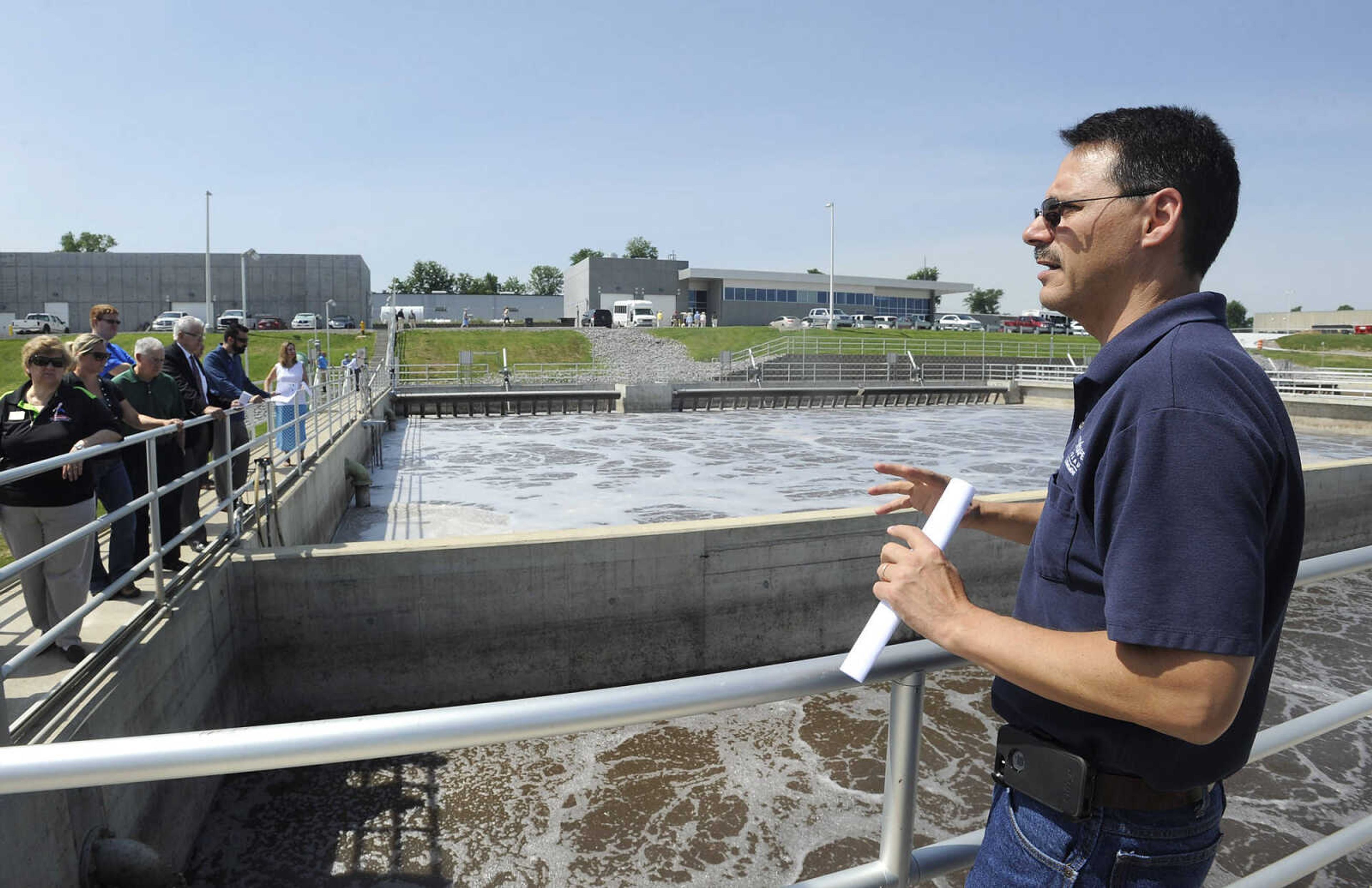 FRED LYNCH ~ flynch@semissourian.com
Todd Fulton, wastewater plant manager, leads a tour of the sequencing batch reactor basins Monday, May 23, 2016 at the new wastewater treatment plant in Cape Girardeau.