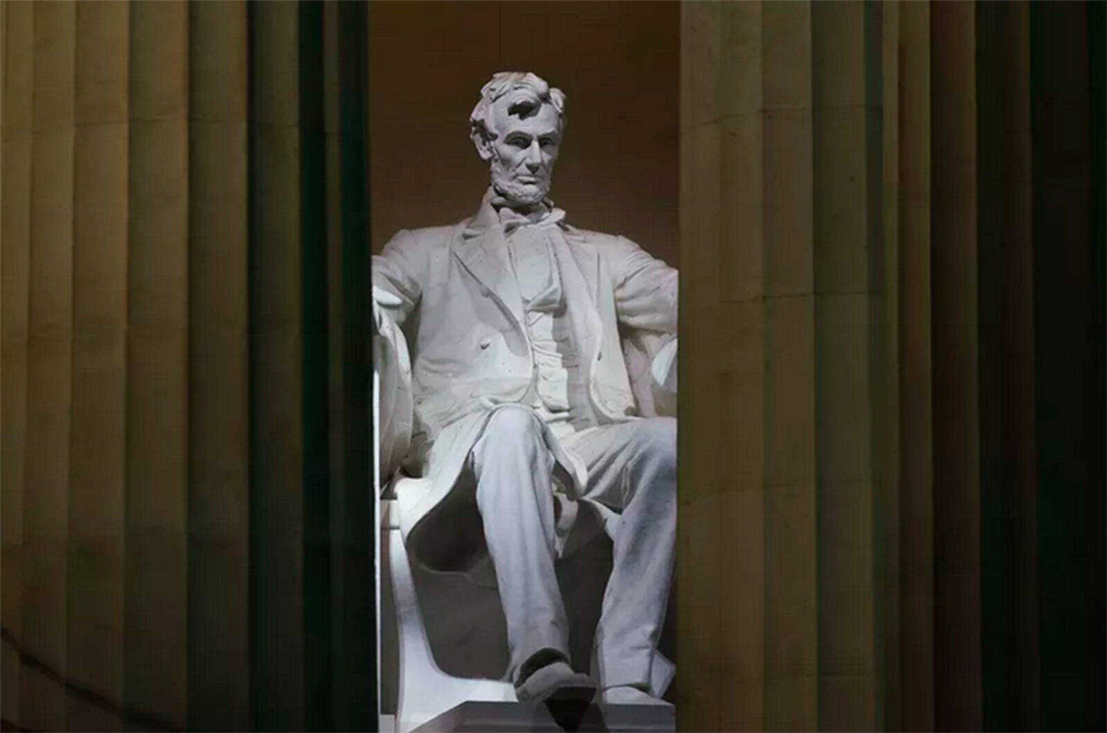 The statue of President Abraham Lincoln is seen at the Lincoln Memorial, Friday, Nov. 6, 2020 in Washington.