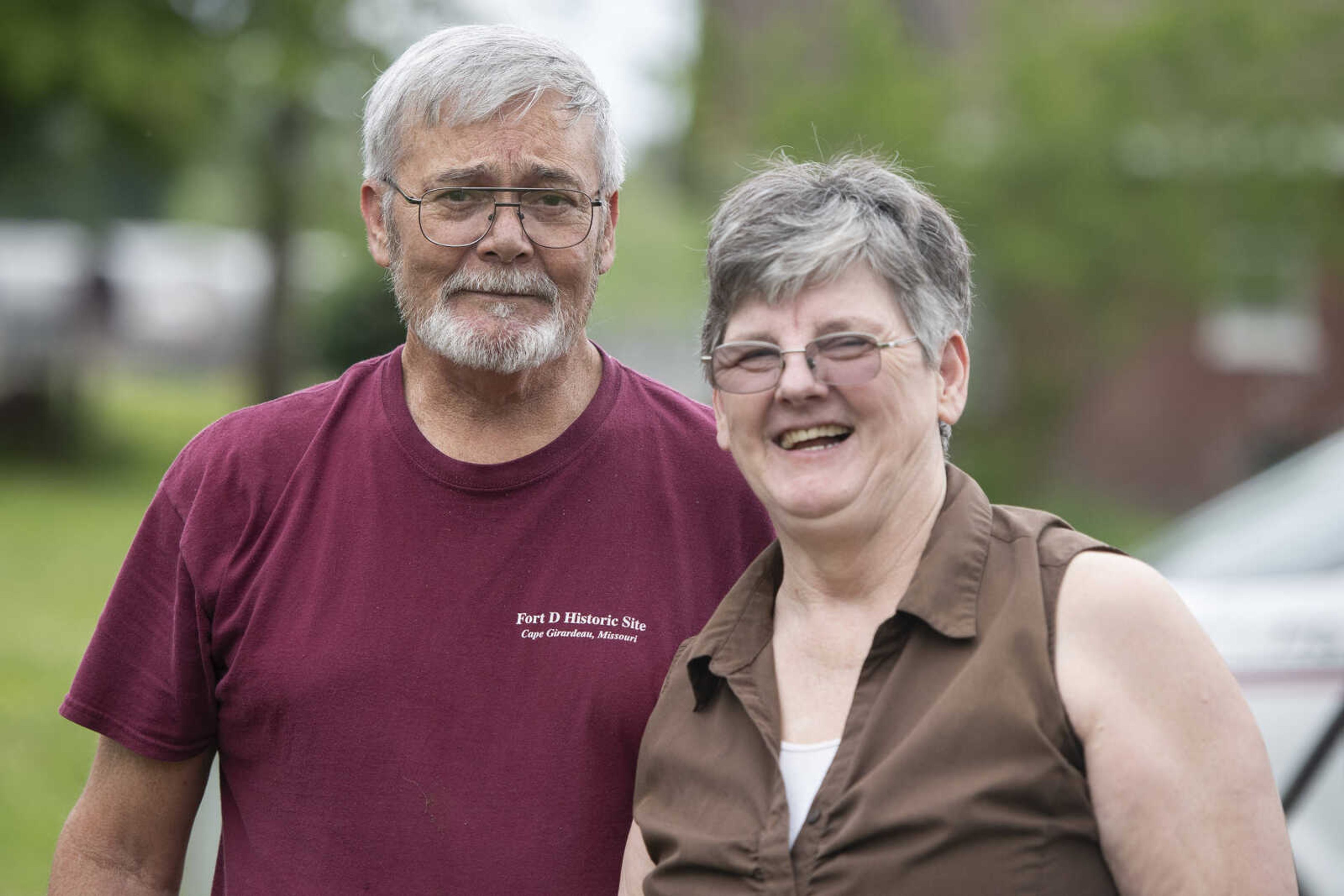 Bill Brown of Cape Girardeau and his wife Cathy Brown, originally of St. Clair County, Missouri, and now Cape Girardeau, pose for a photo Saturday, May 16, 2020, at Fountain Street Community Garden in Cape Girardeau.