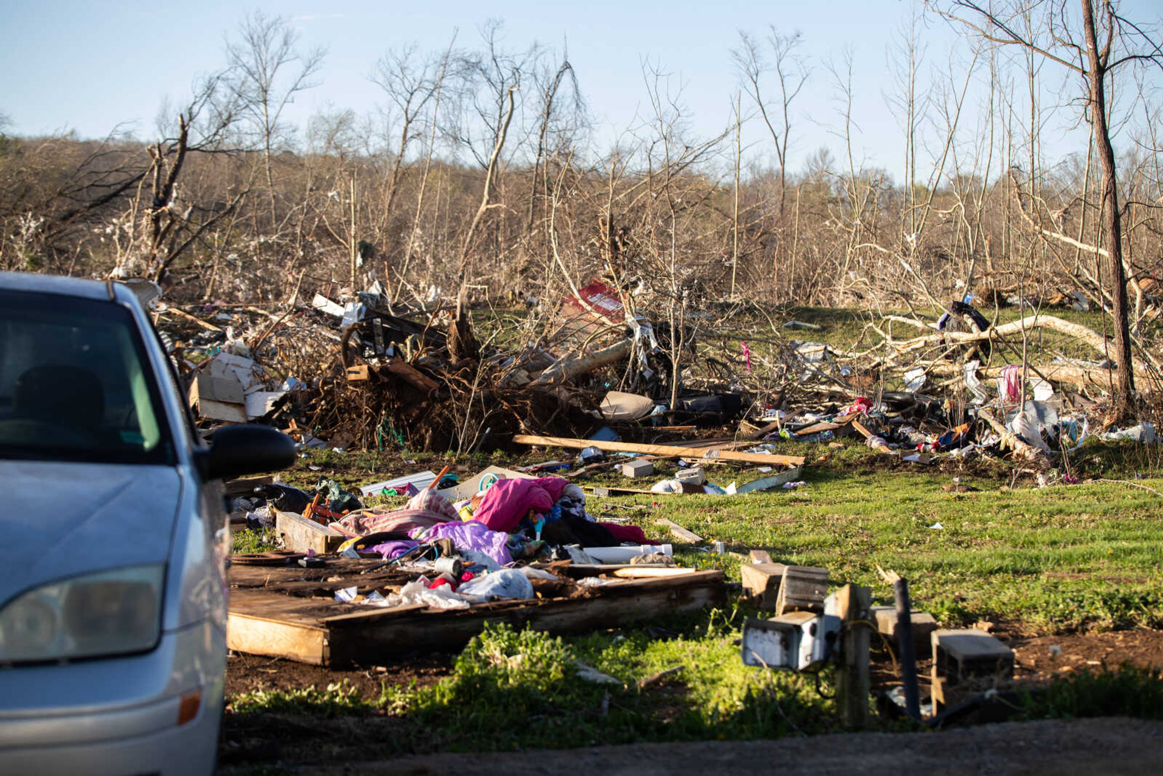 Debris seen near the mobile home where five died in Glen Allen.