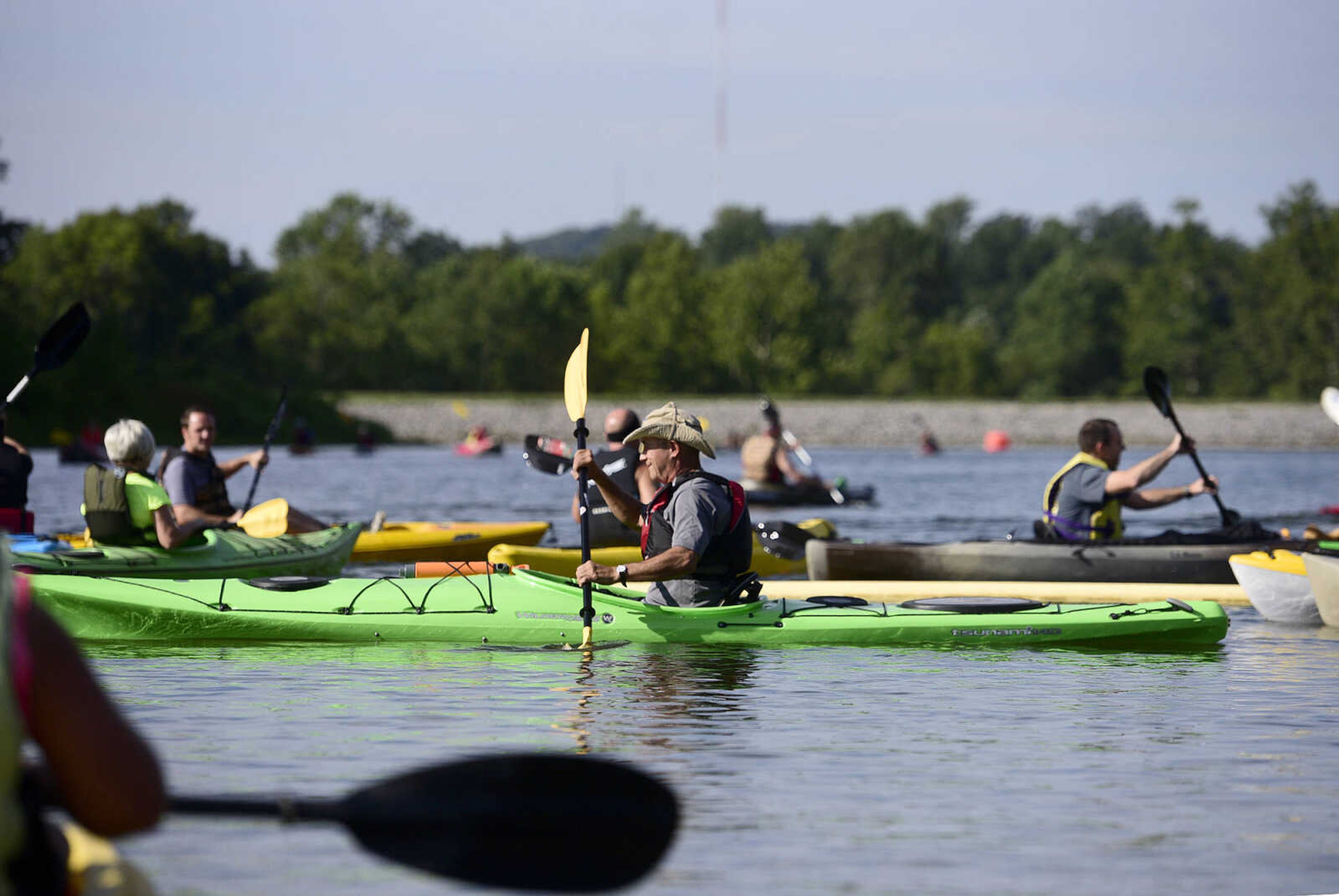 People kayak on Lake Boutin during the first ever St. Jude Heroes Yak 'n Run on Saturday, Aug. 26, 2017, at Trail of Tears State Park. All proceeds from the event support St. Jude Children's Research Hospital