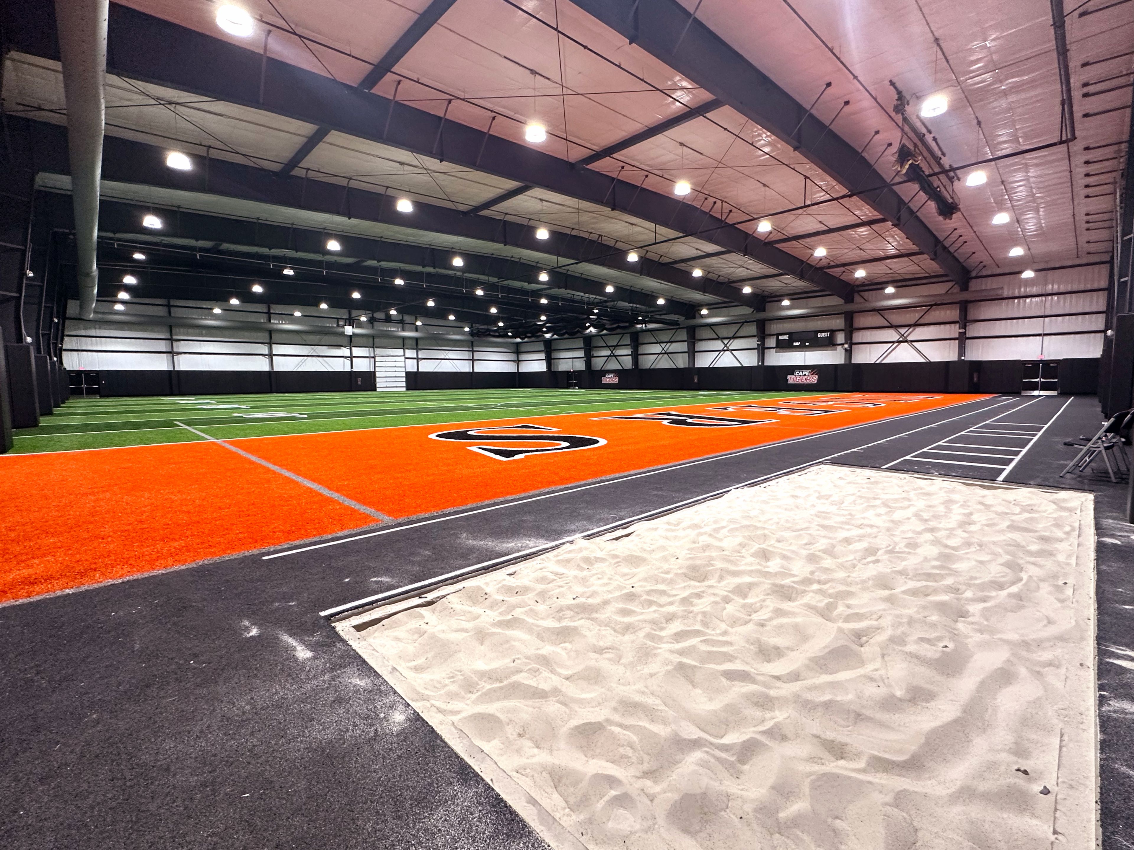 Cape Girardeau Public Schools' new indoor athletic facility features a turf field, jumping pits and batting cages. 