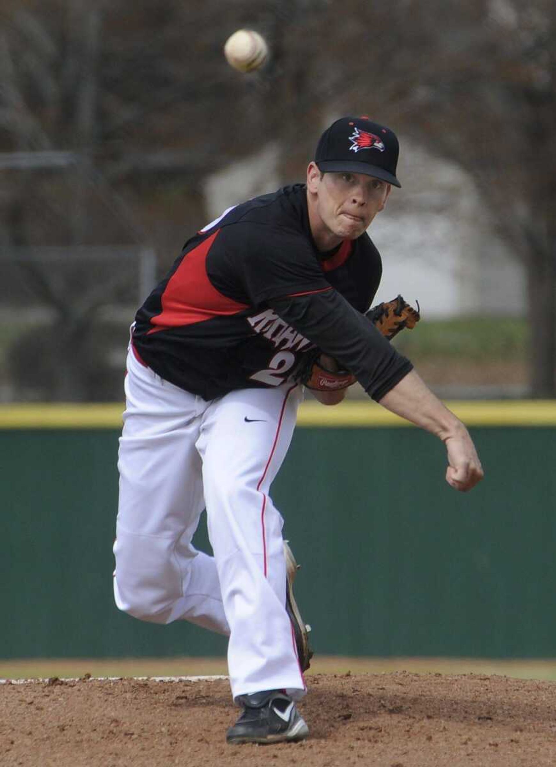 Southeast Missouri State starting pitcher Jon Dicus delivers a pitch to a Wright State batter during the first inning Saturday at Capaha Field. Dicus picked up his second win of the season as the Redhawks avenged a loss from a day earlier with a 5-1 victory.FRED LYNCH flynch@semissourian.com