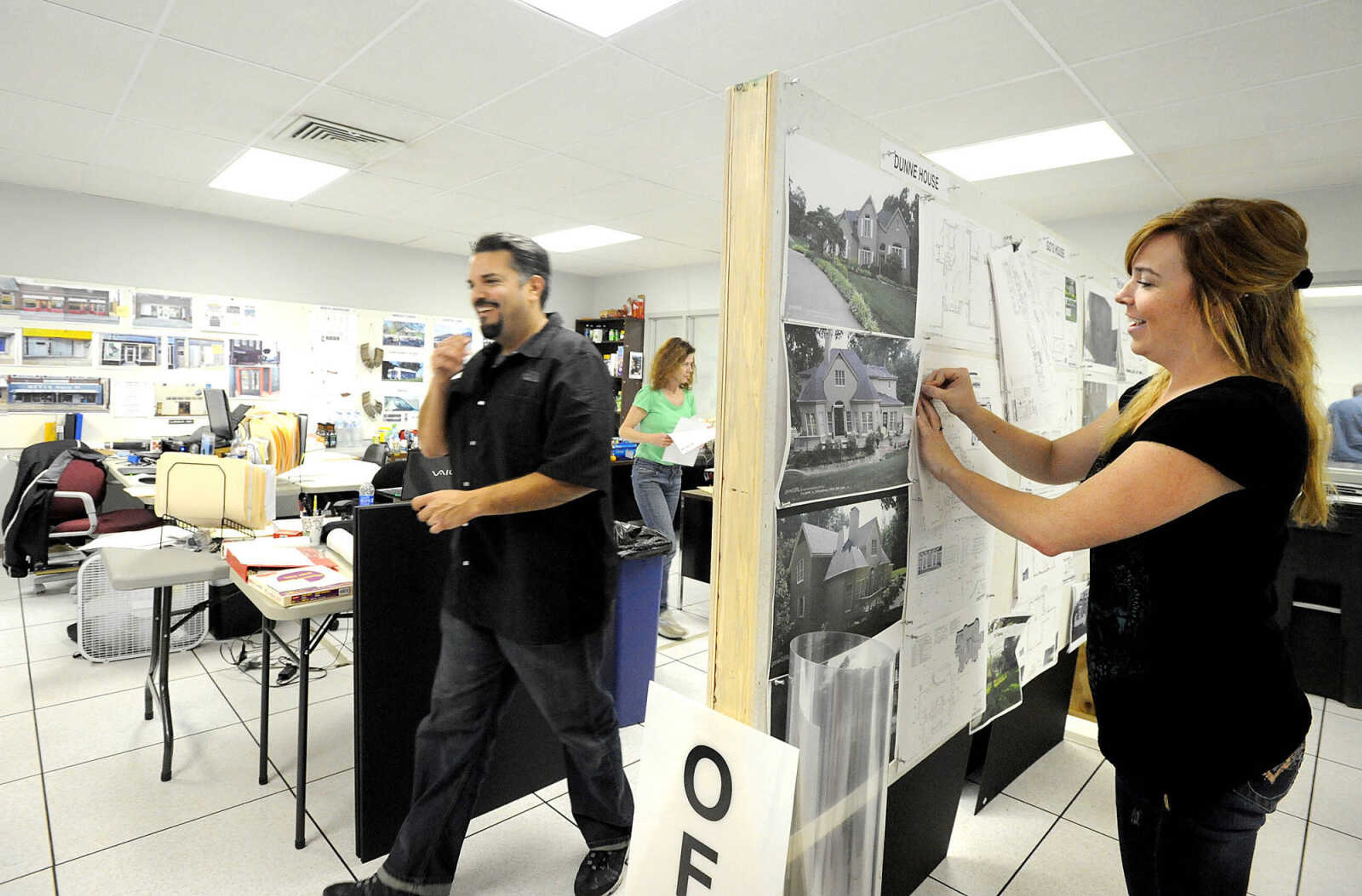 LAURA SIMON ~ lsimon@semissourian.com

Art department staff for the feature film "Gone Girl" work in their temporary office in Cape Girardeau.