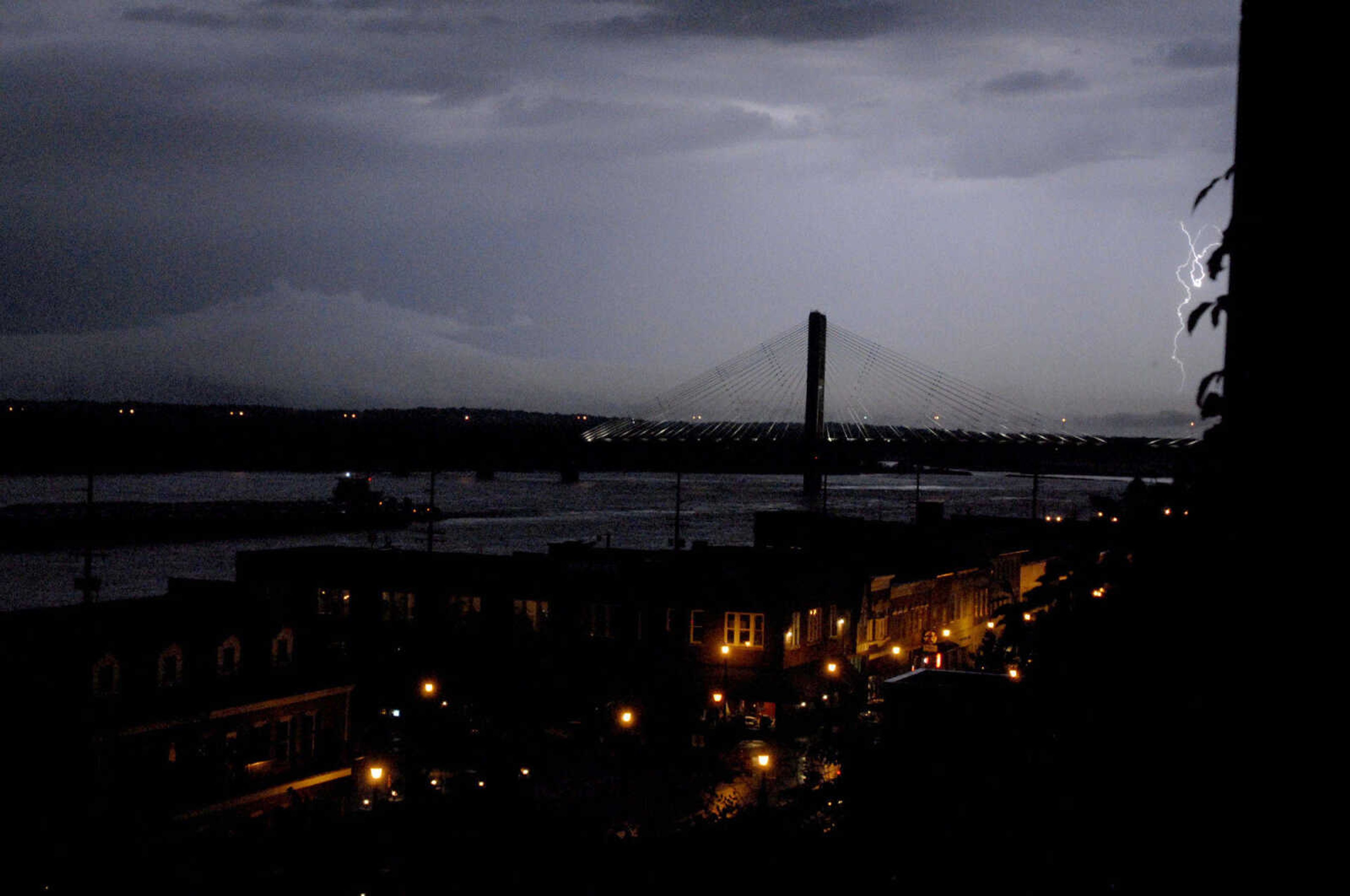 ELIZABETH DODD ~ edodd@semissourian.com
Lightning lights up the sky over downtown Cape Girardeau during Tuesday night storms.