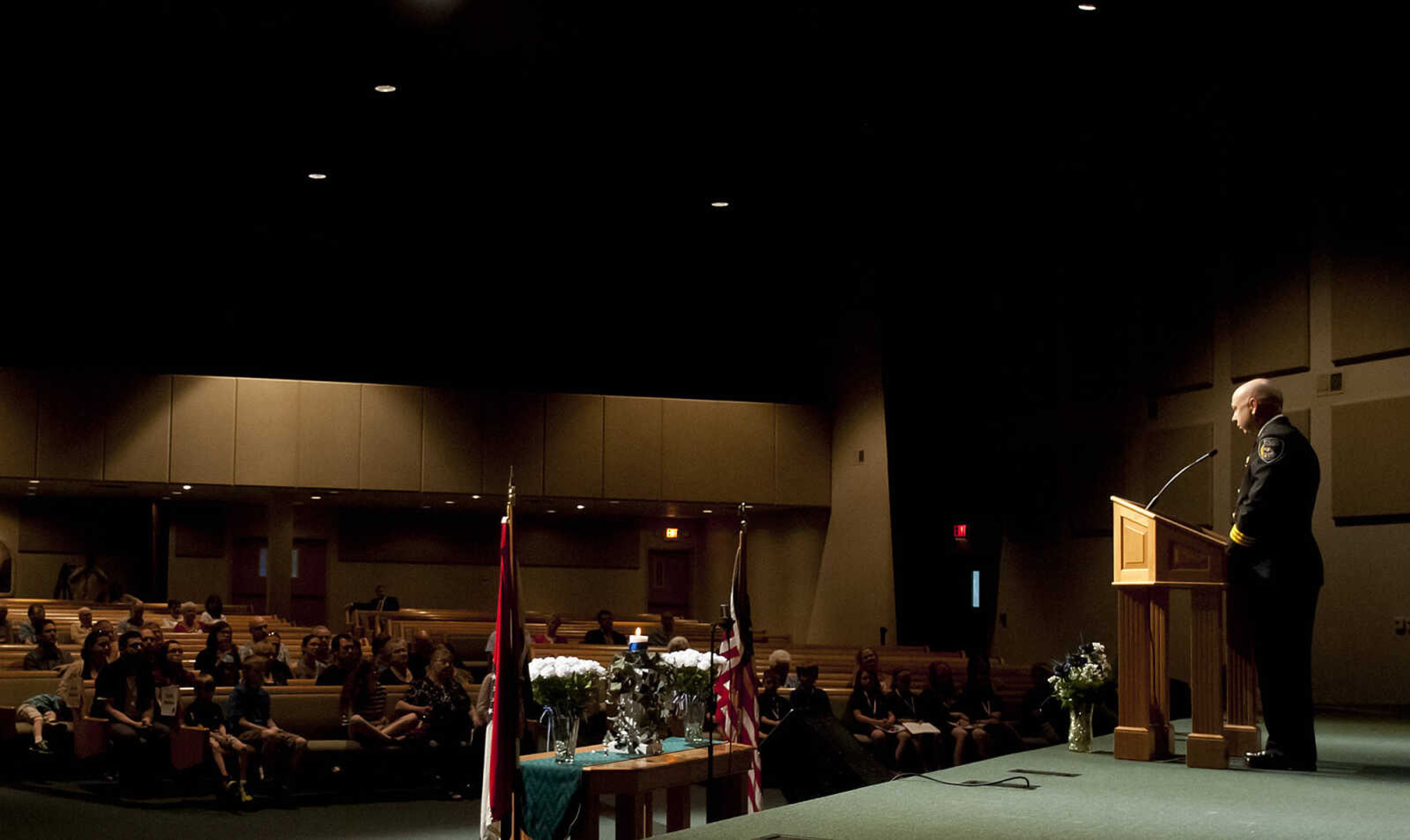 Cape Girardeau police chief Wes Blair speaks during the Senior and Lawmen Together Law Enforcement Memorial Friday, May 9, at the Cape Bible Chapel. The annual memorial honored the 48 Southeast Missouri law enforcement officers that have died in the line of duty since 1875.