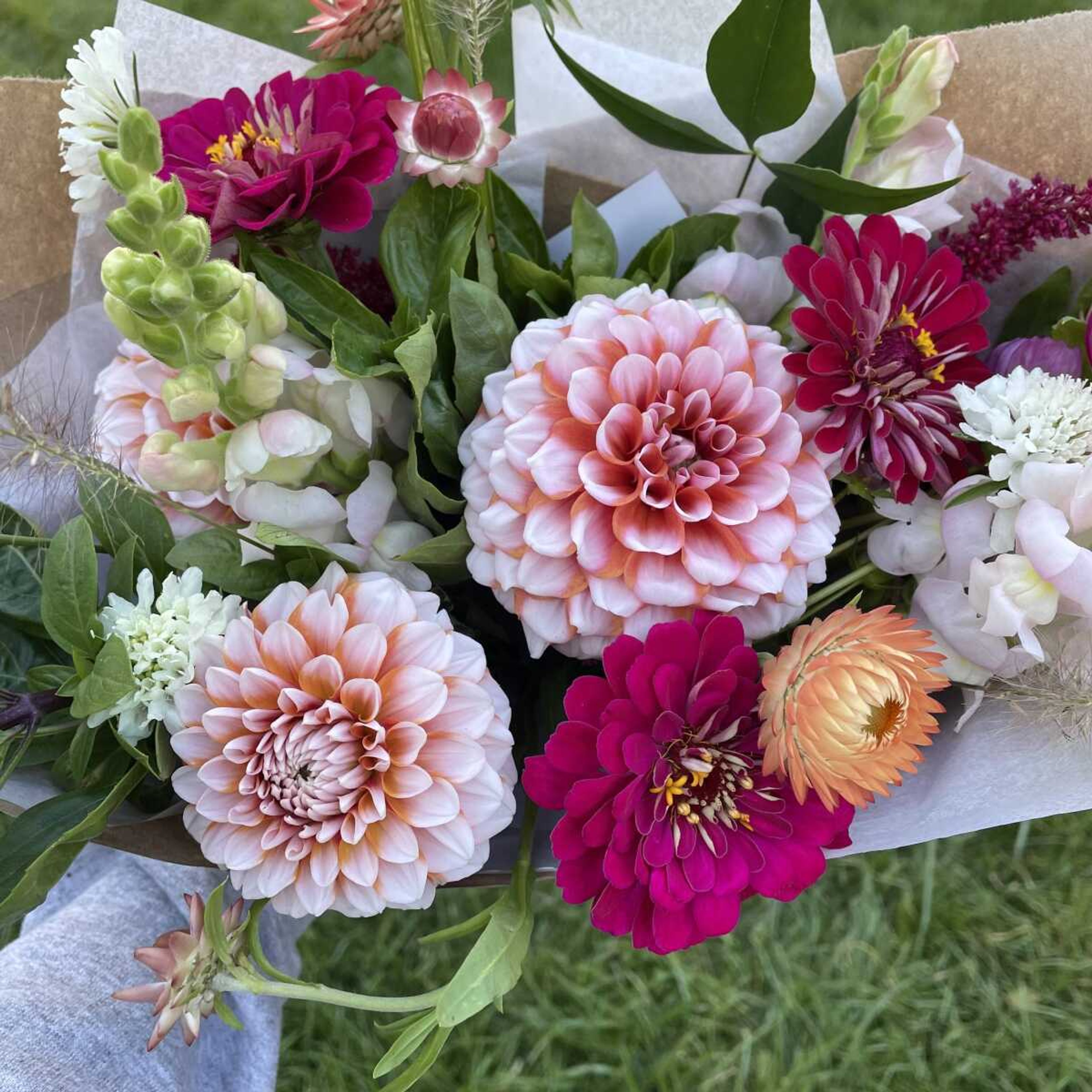 Flowers are arranged in one of the Ferrari Flowers bouquets. Rev. Ron Watts and his daughter Stephanie Heffner grow tulips, daffodils, ranunculus and anemones, among other flowers. 