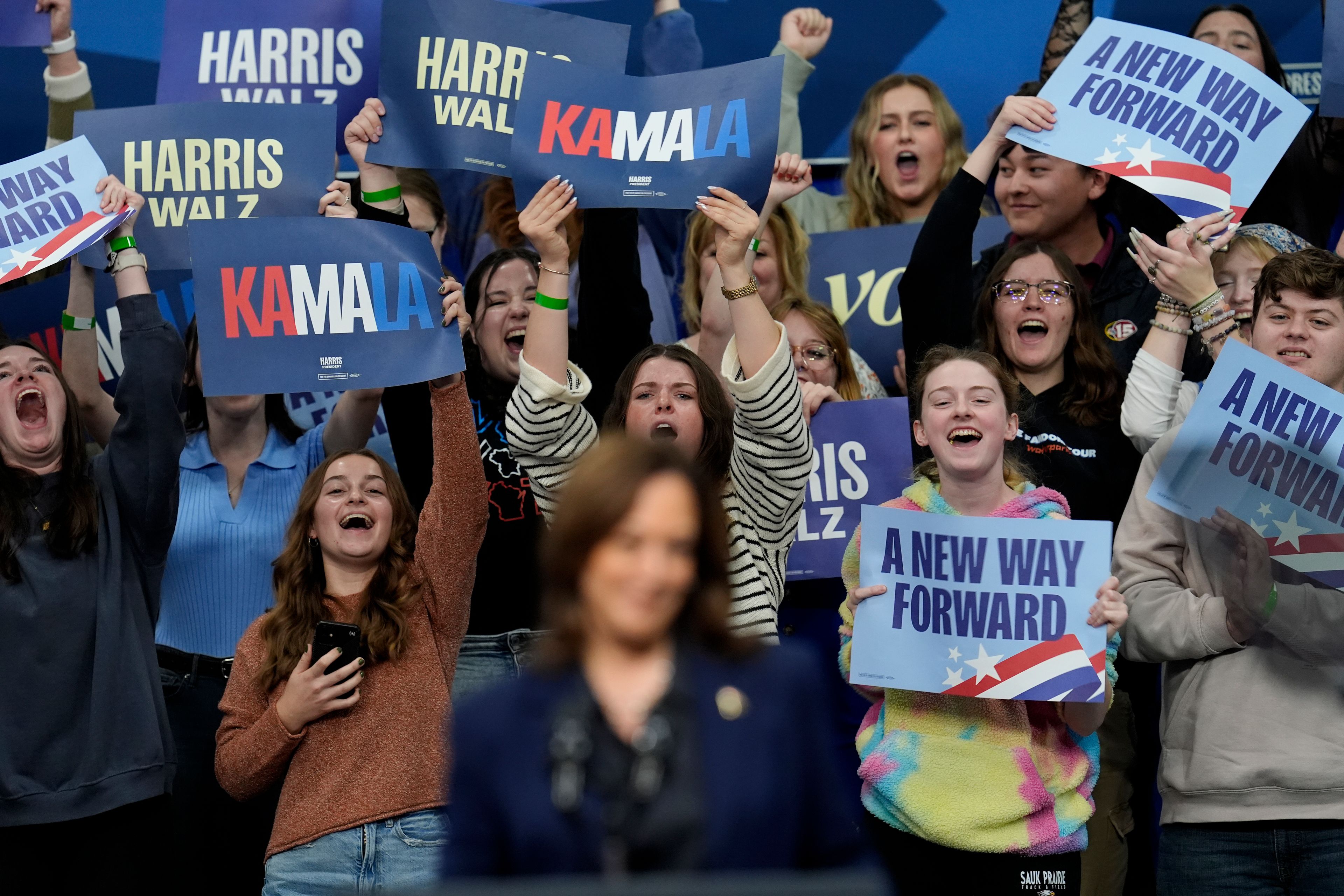 Democratic presidential nominee Vice President Kamala Harris speaks during a campaign rally at the University of Wisconsin La Crosse, in La Crosse, Wis., Thursday, Oct. 17, 2024. (AP Photo/Abbie Parr)