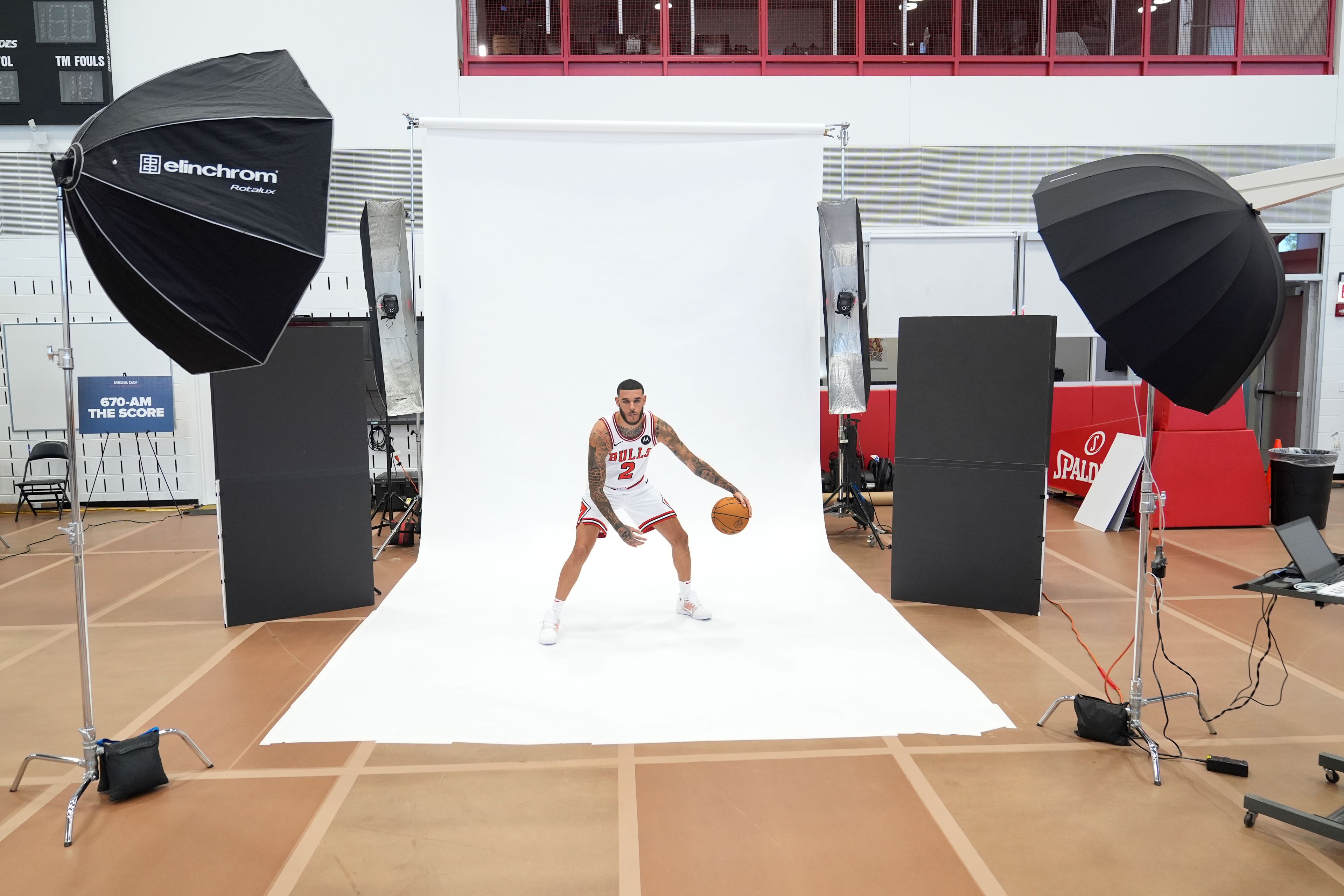 Chicago Bulls guard Lonzo Ball poses during the team's media day, Monday, Sept. 30, 2024, in Chicago. (AP Photo/Charles Rex Arbogast)