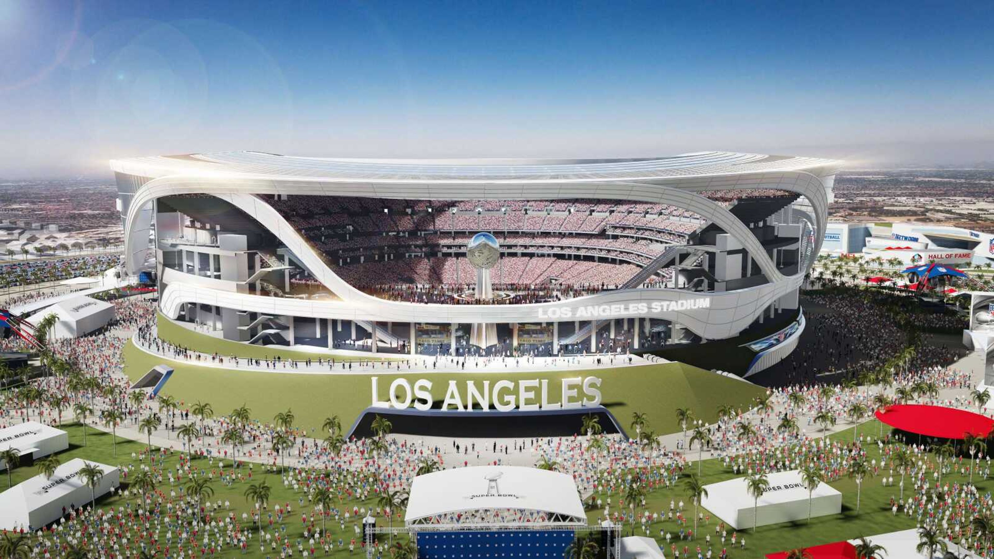 An image provided by Manica Architecture shows a rendering of a proposed NFL football stadium in Carson, California. An NFL committee exploring moving teams to Los Angeles has recommended the combined stadium proposal for Carson involving Oakland and San Diego over St. Louis owner Stan Kroenke's ambitious plan for another venue, a person with knowledge of the vote said Tuesday. (Manica Architecture via AP)