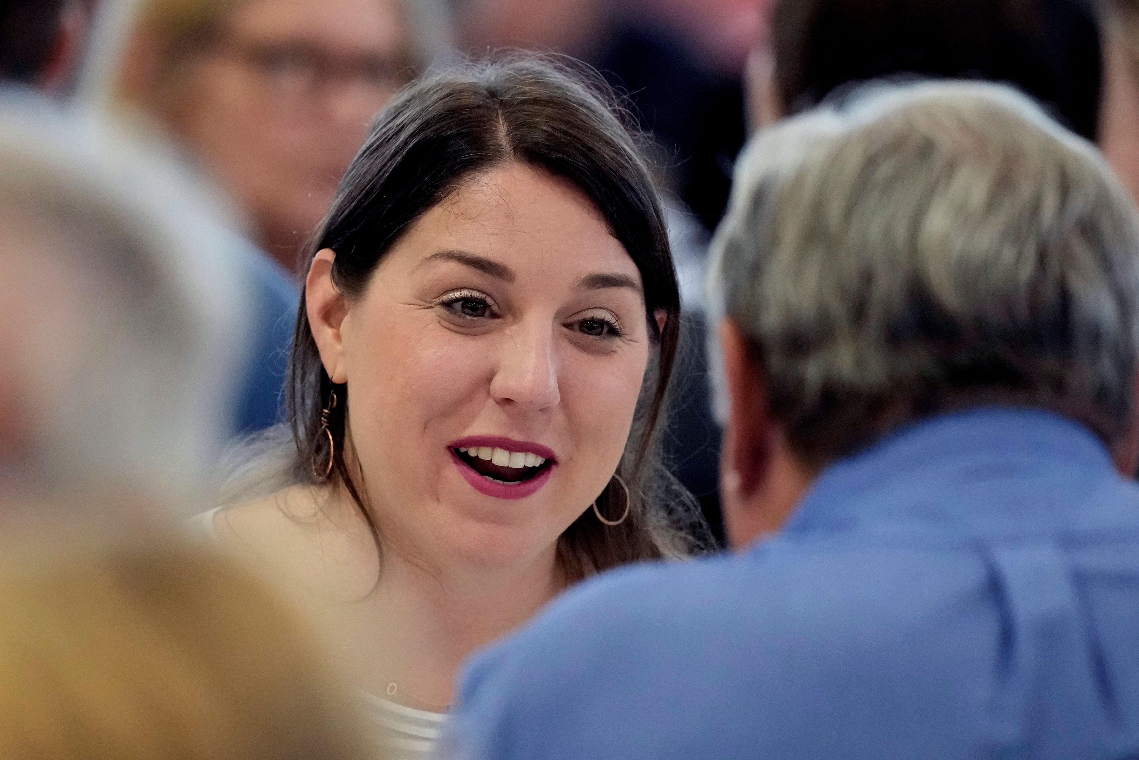 CDemocratic governor candidate Crystal Quade talks to attendees at the Governor's Ham Breakfast at the Missouri State Fair on Aug. 15 in Sedalia.