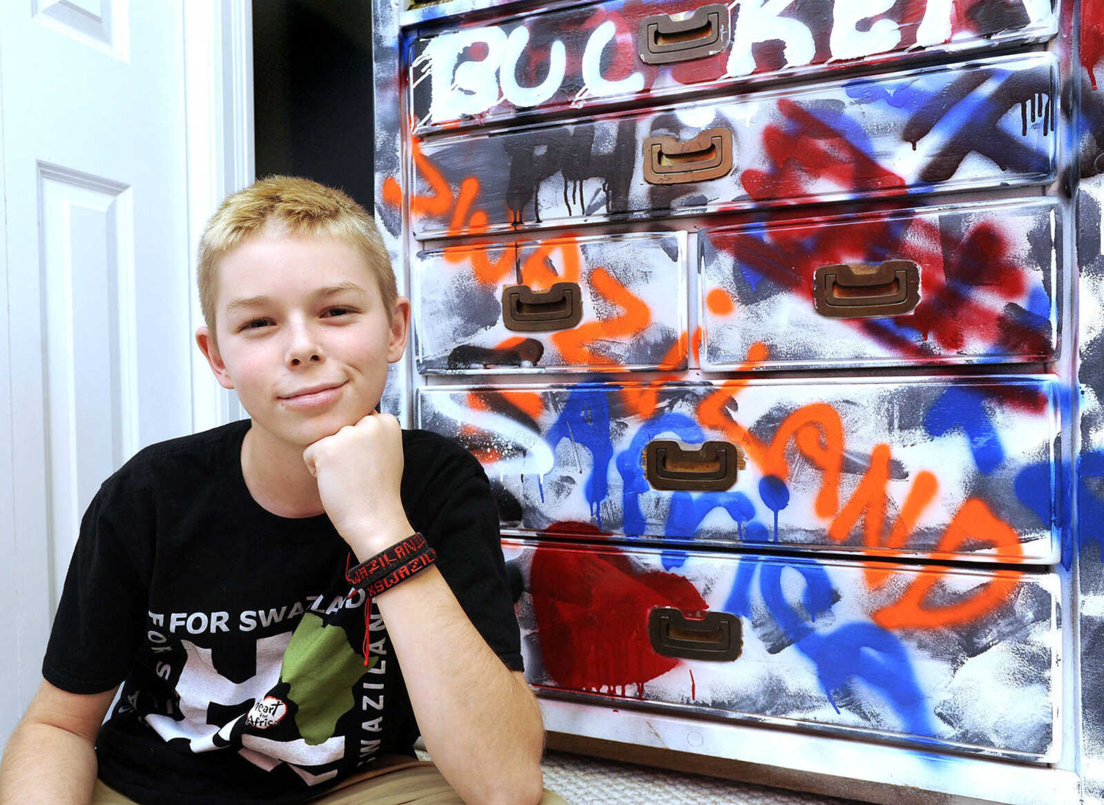 FRED LYNCH ~ flynch@semissourian.com
Parker Lipke of Jackson decorated his dresser with graffiti that's dear to his heart, seen Jan. 16, 2016, including Swaziland which he visited on two mission trips.