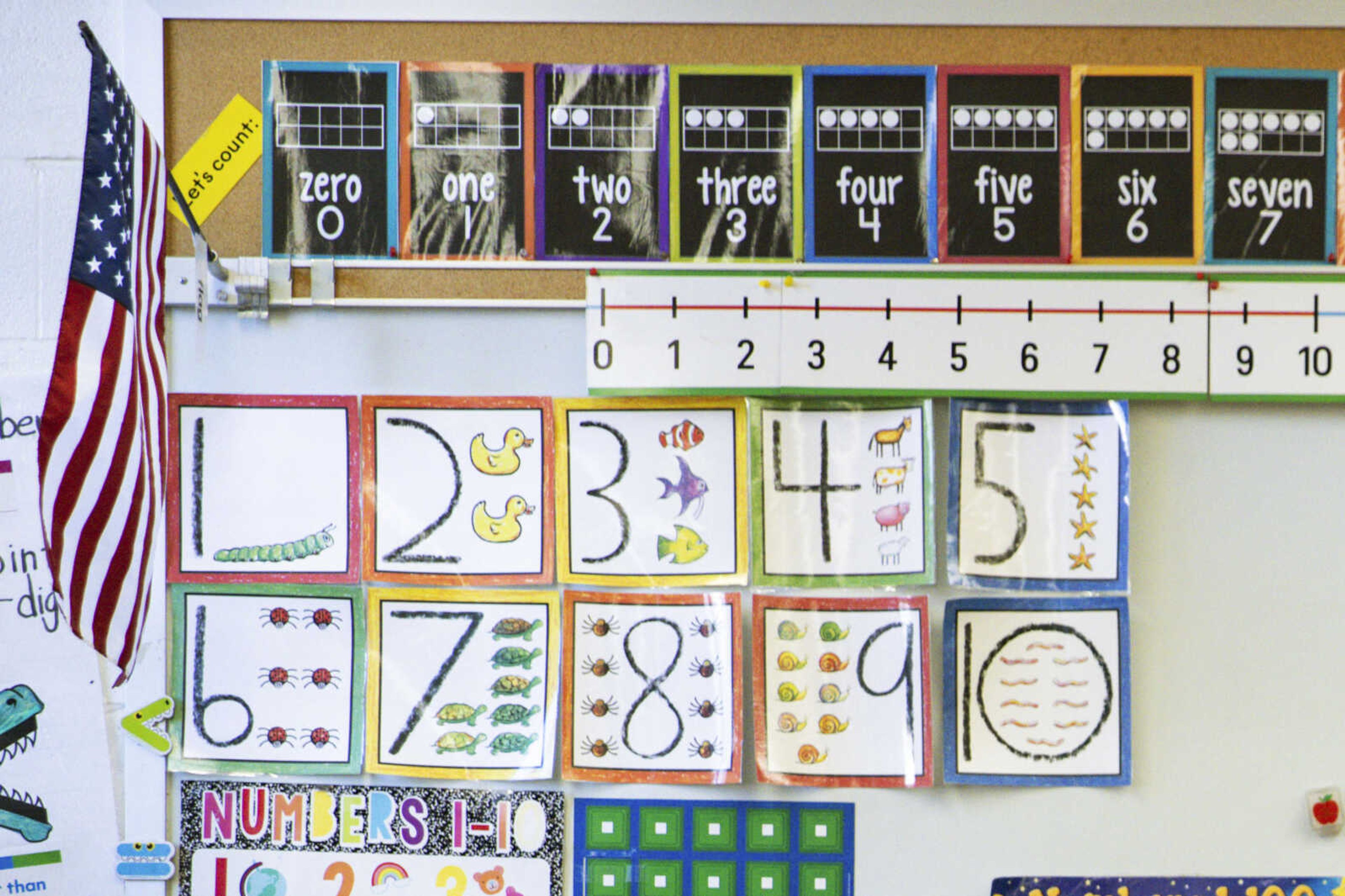 Instructional materials are posted on a wall of a kindergarten class Jan. 24 in Maryland.