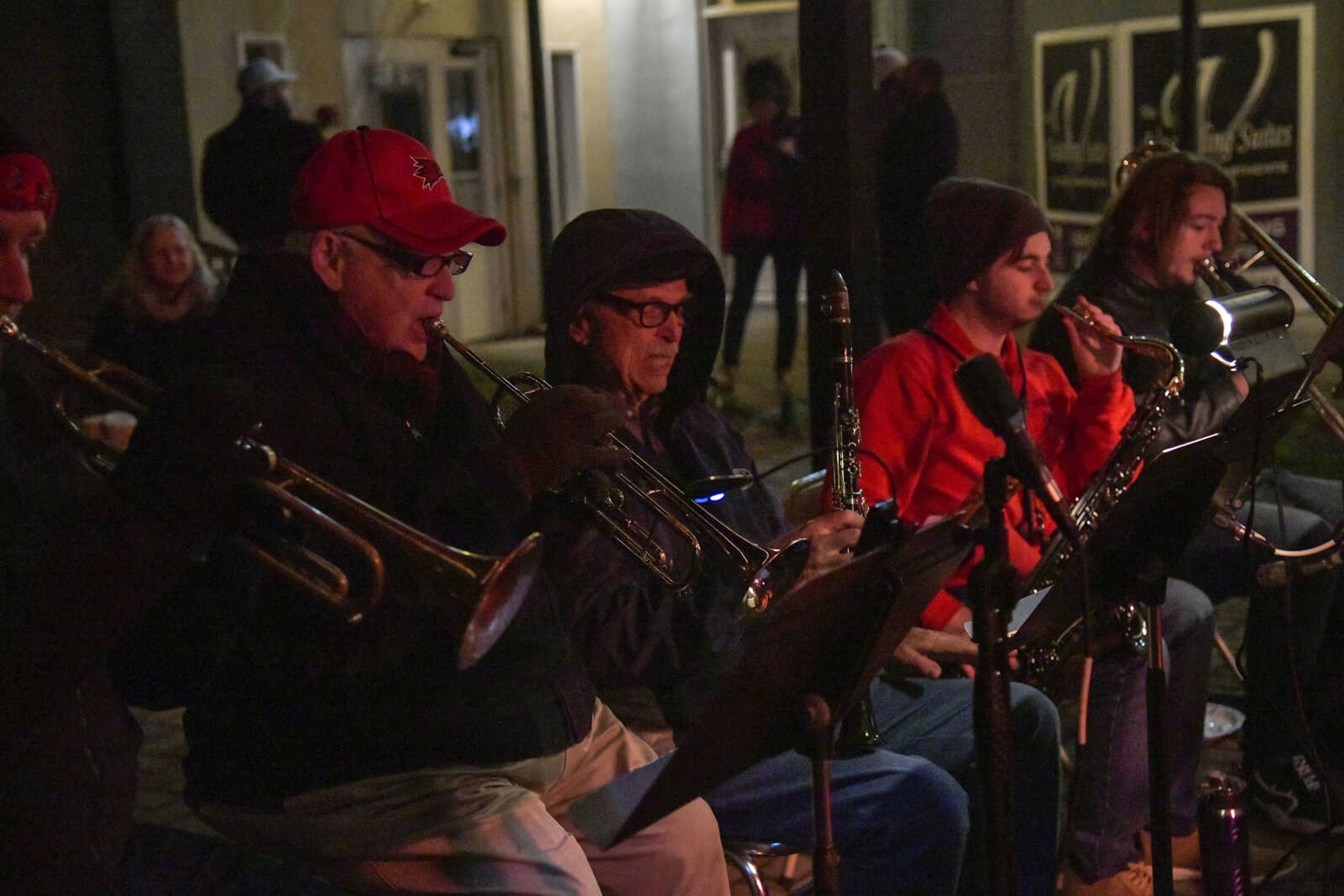 The Jerry Ford Ensemble performs Christmas songs during the 3rd Annual Old Town Cape Christmas Tree Lighting on Friday in Cape Girardeau.