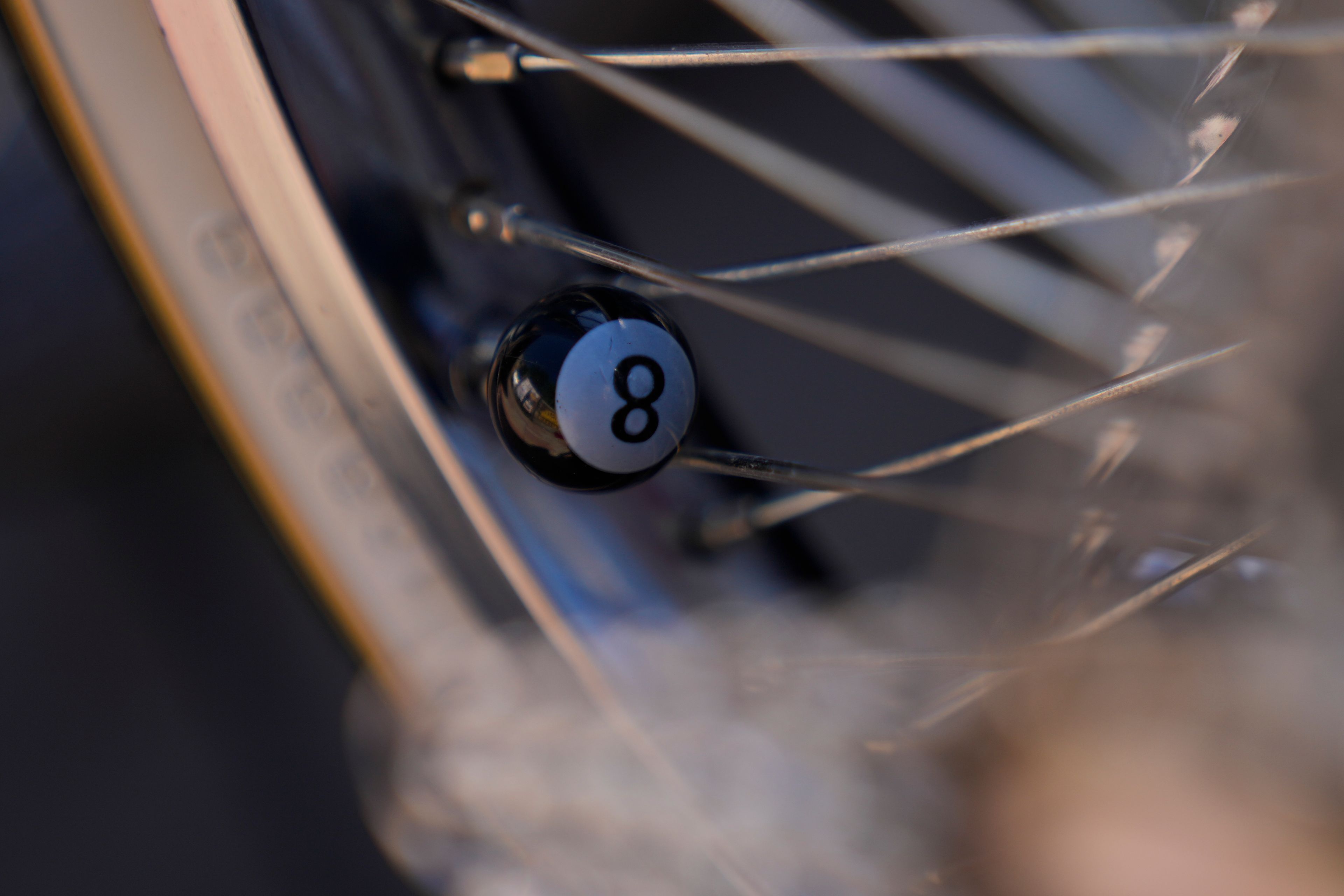 A detail of the lowrider bike custom-built by Luis Martinez, 29, a member of the Uso Chicago Car Club, can be seen Saturday, Sept. 21, 2024, in Mishawaka, Ind. (AP Photo/Erin Hooley)