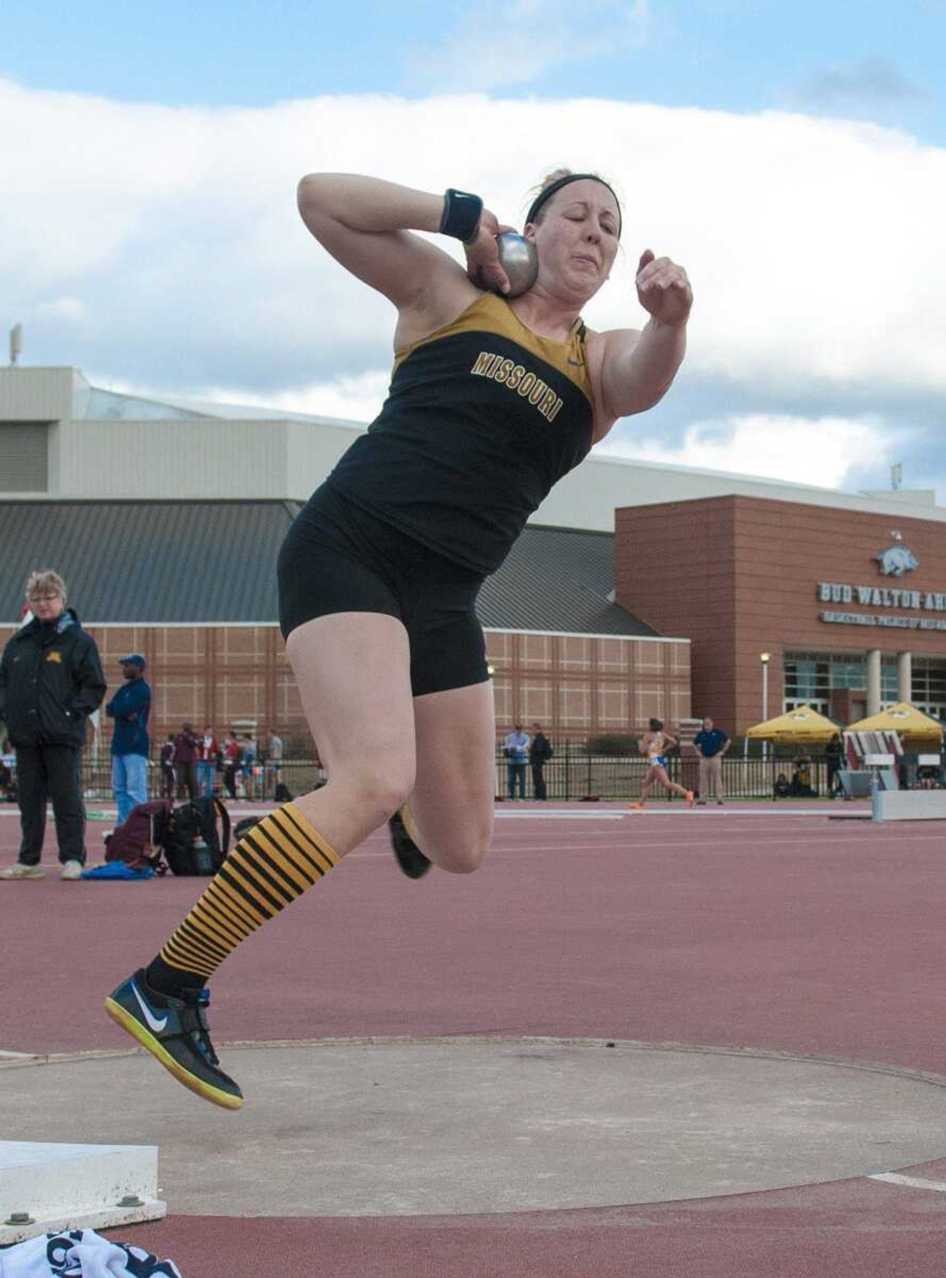 Jill Rushin competes in the shot put during her four-year career at Mizzou, which recently came to a close.