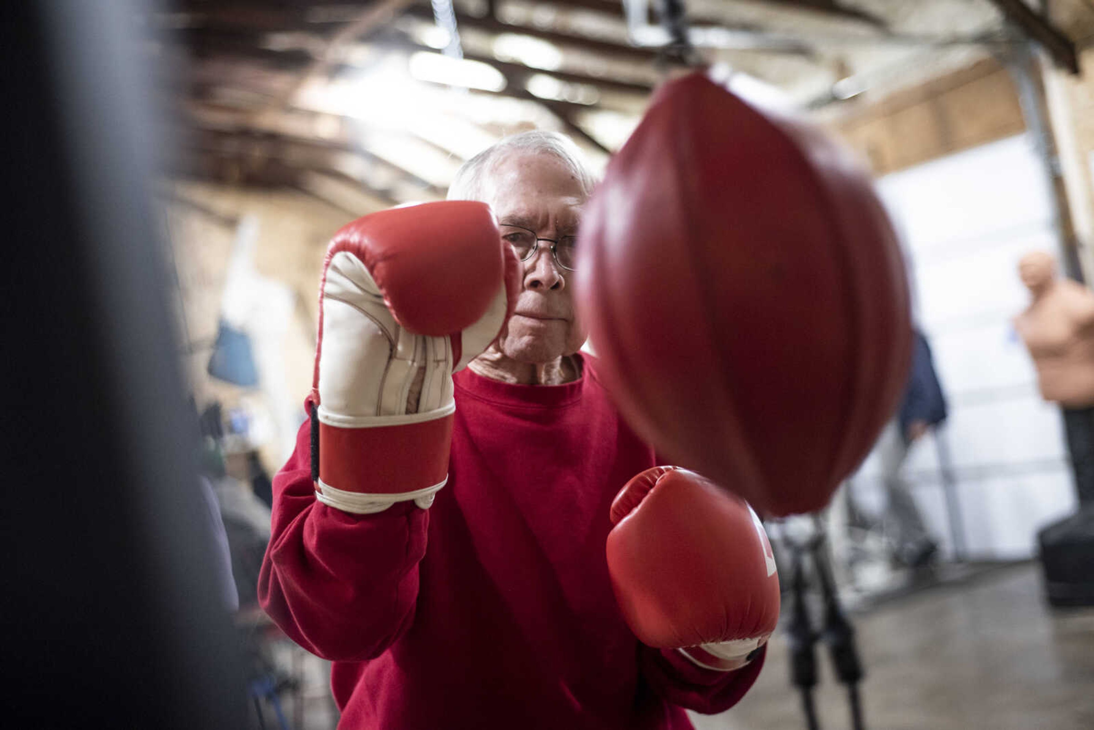 Murray Sullivan works on a boxing exercise during the Parkinson's program at the Christian Boxing Academy Friday, March 22, 2019, in Cape Girardeau.