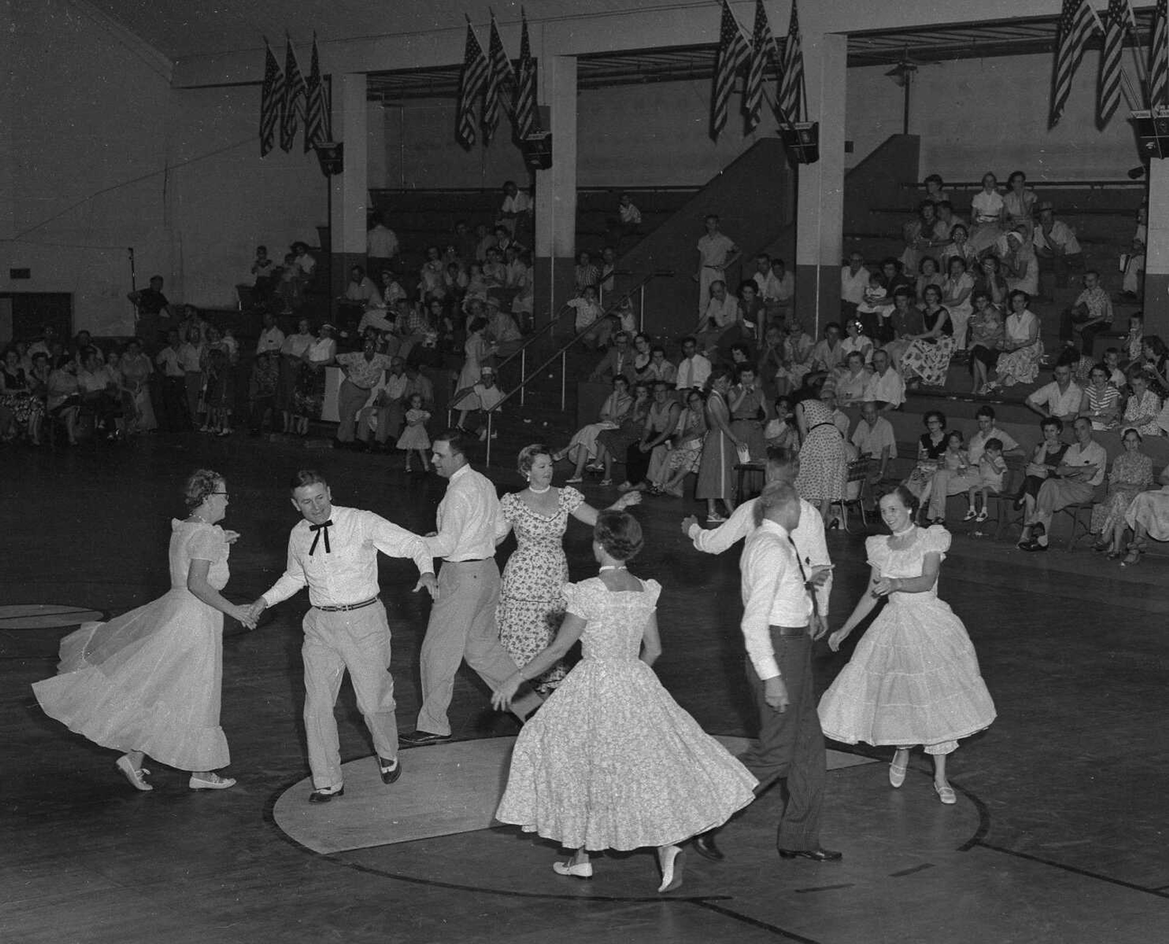 Square dancing at the Arena Building, perhaps during the 1950s, was photographed by G.D. Fronabarger.