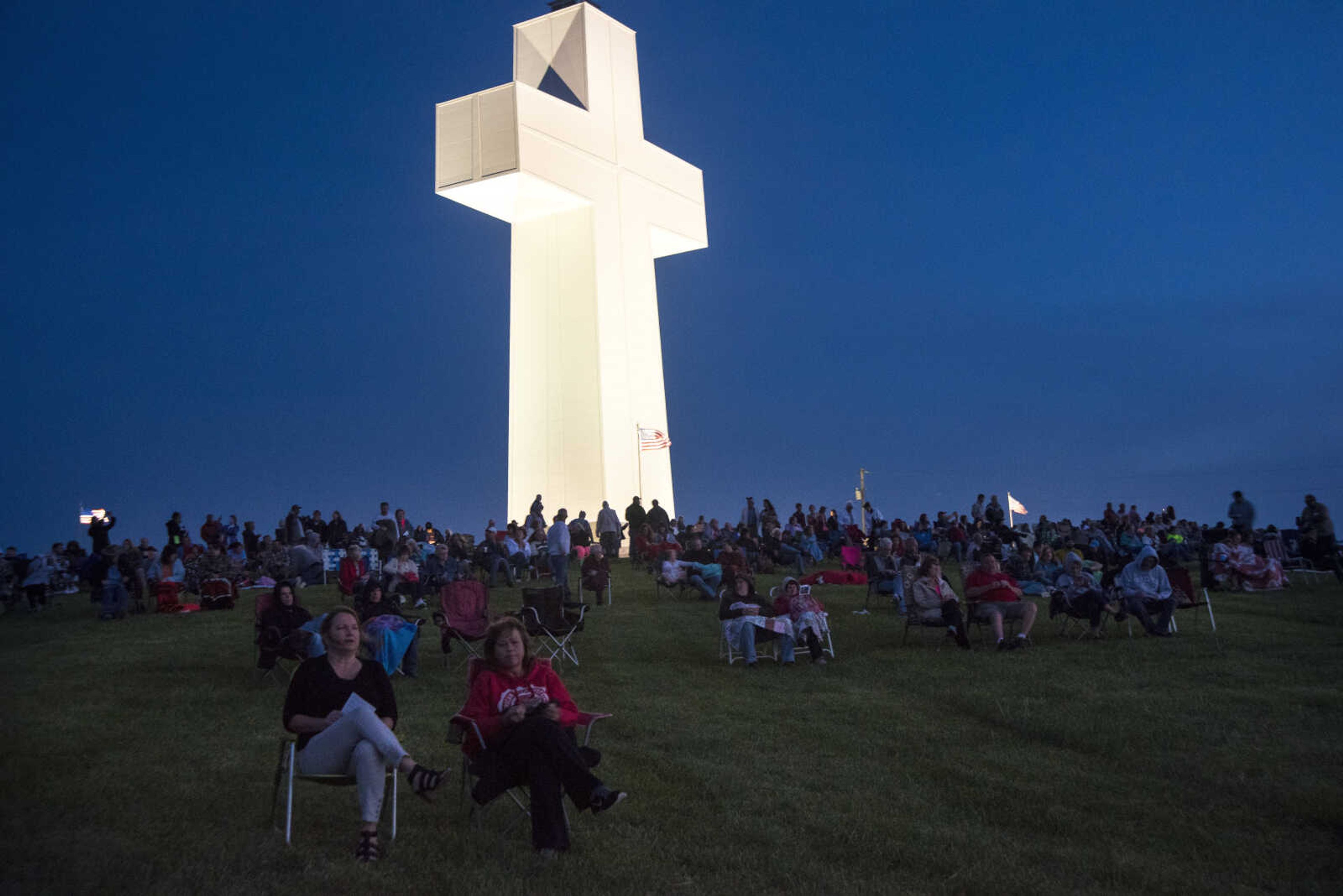 People gather during the 81st annual Easter Sunrise Service at the Bald Knob Cross of Peace Sunday, April 16, 2017 in Alto Pass, Illinois.