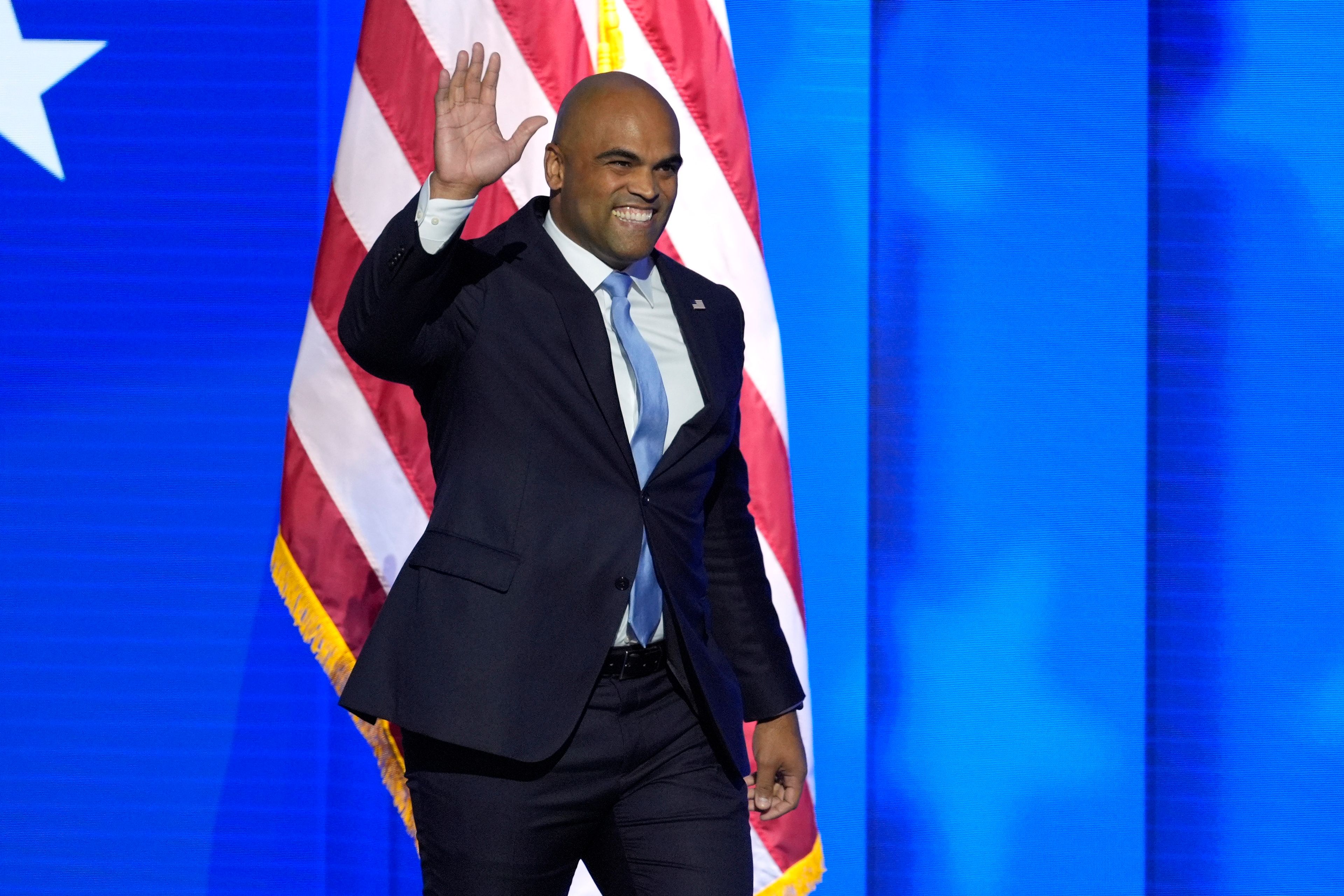 FILE - Rep. Colin Allred, D-Texas, walks on stage to speak during the Democratic National Convention, Aug. 22, 2024, in Chicago. (AP Photo/J. Scott Applewhite, File)