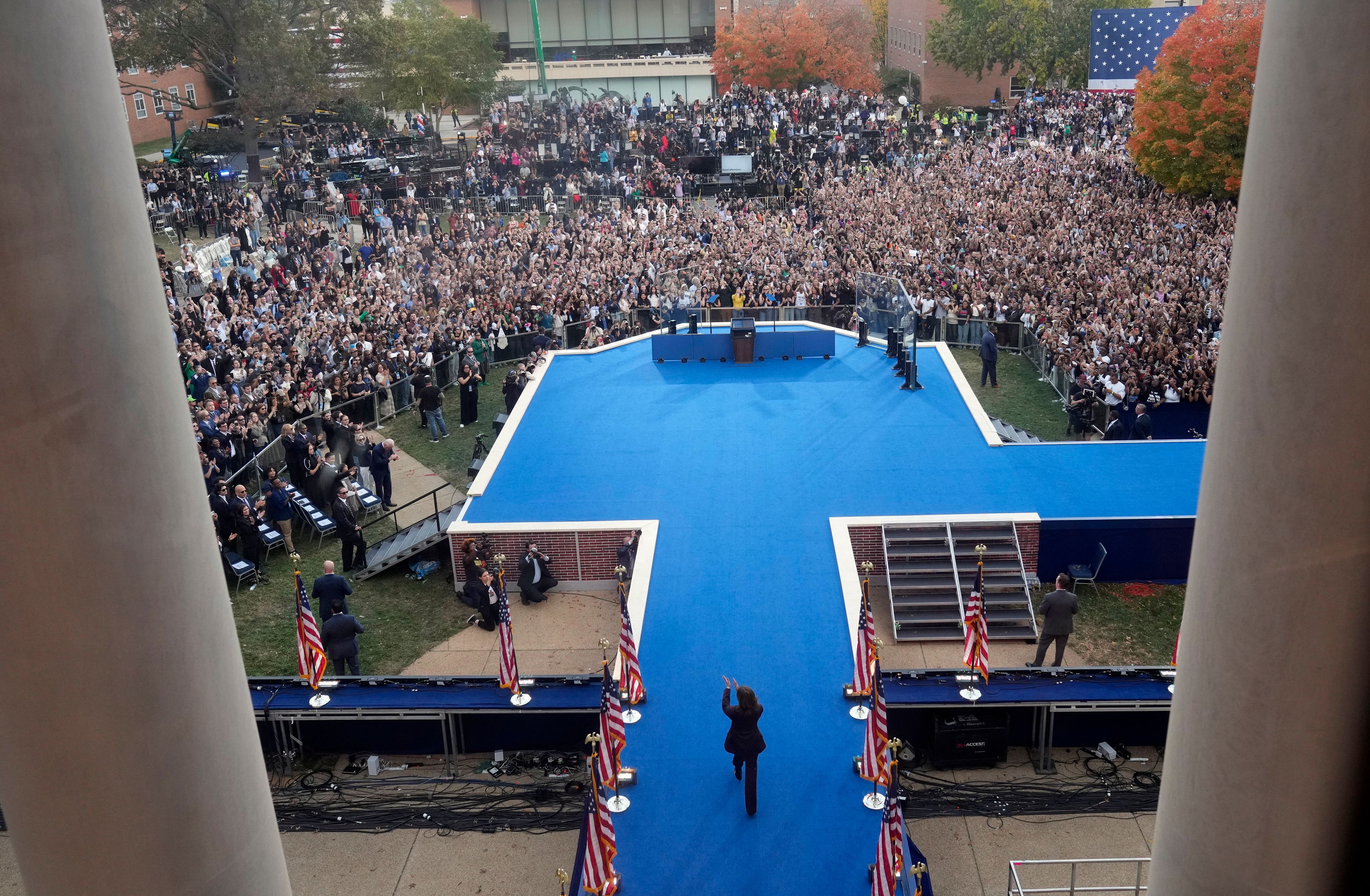 Vice President Kamala Harris takes the stage to deliver a concession speech for the 2024 presidential election on the campus of Howard University in Washington, Wednesday, Nov. 6, 2024. (AP Photo/David J. Phillip)