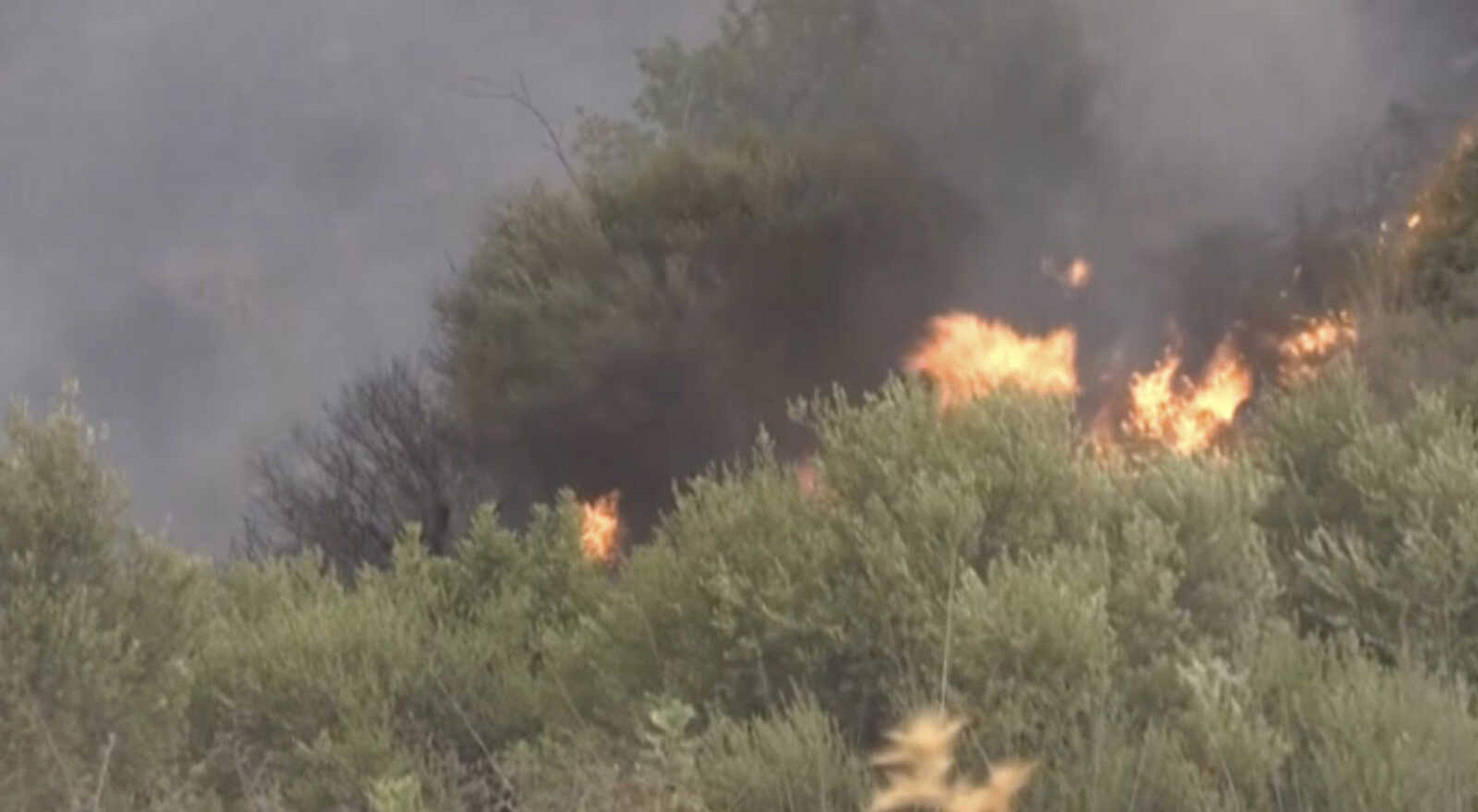 In this image taken from video, a wildfire burns in Zbarbar, Bouira Province, Algeria, Monday, July 24, 2023. Wildfires raging across Algeria have killed multiple people as they burn in scorching temperatures and high winds. (AP Photo)