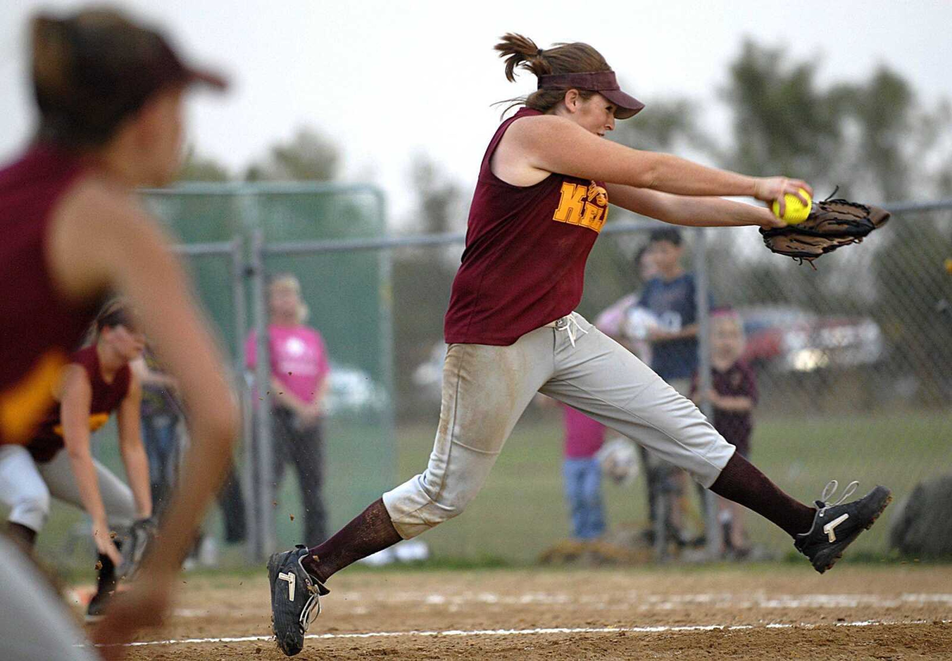 AARON EISENHAUER ~ aeisenhauer@semissourian.com
Kelly pitcher Danielle Dock delivers a pitch during the seventh inning against Twin Rivers on Tuesday in Benton. Dock allowed two hits in the Hawks' 7-0 sectional victory.