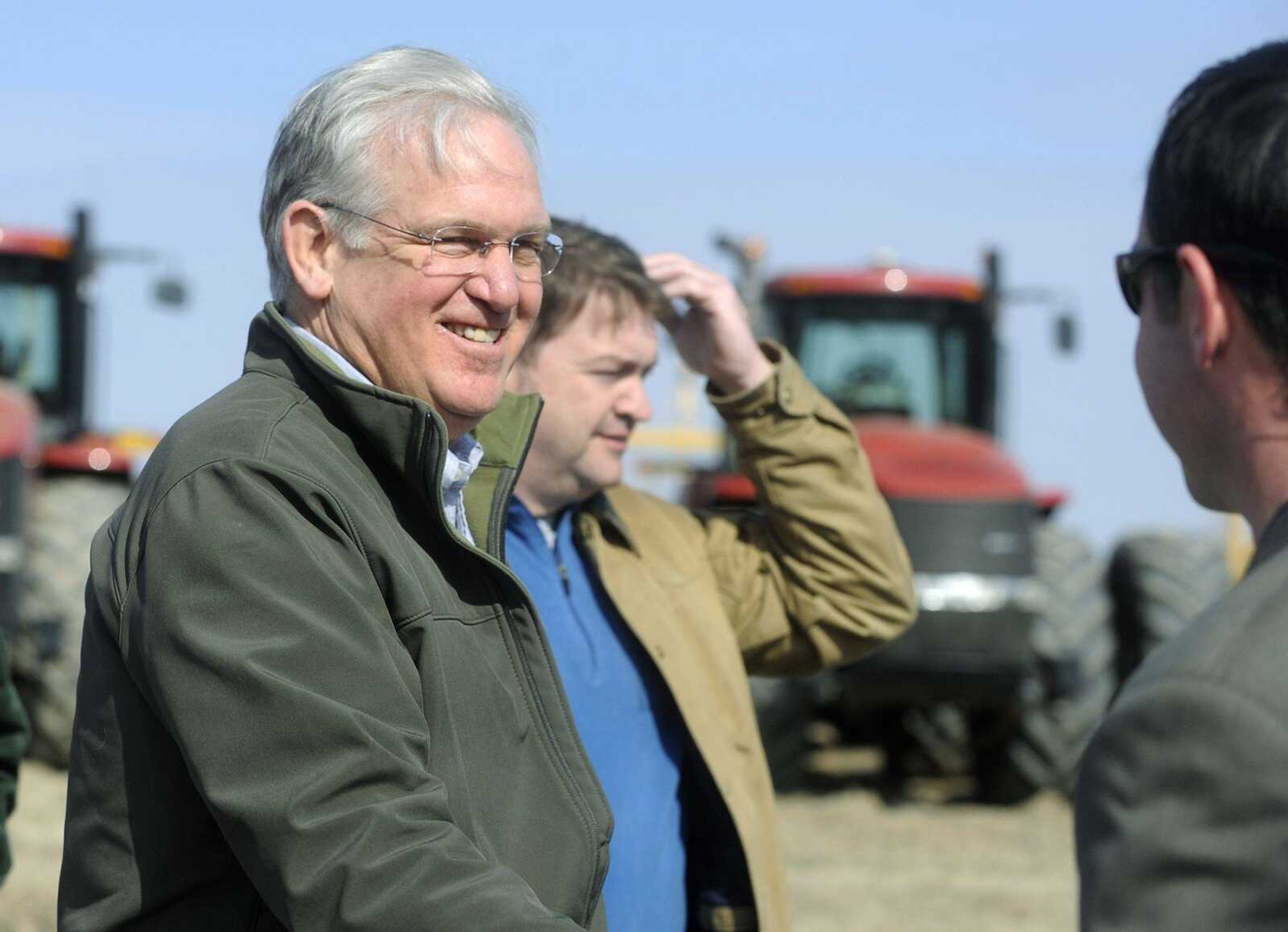 Gov. Jay Nixon meets with farmers before a roundtable discussion Feb. 13 at Martin Rice Farm in Bernie, Missouri. (Laura Simon)