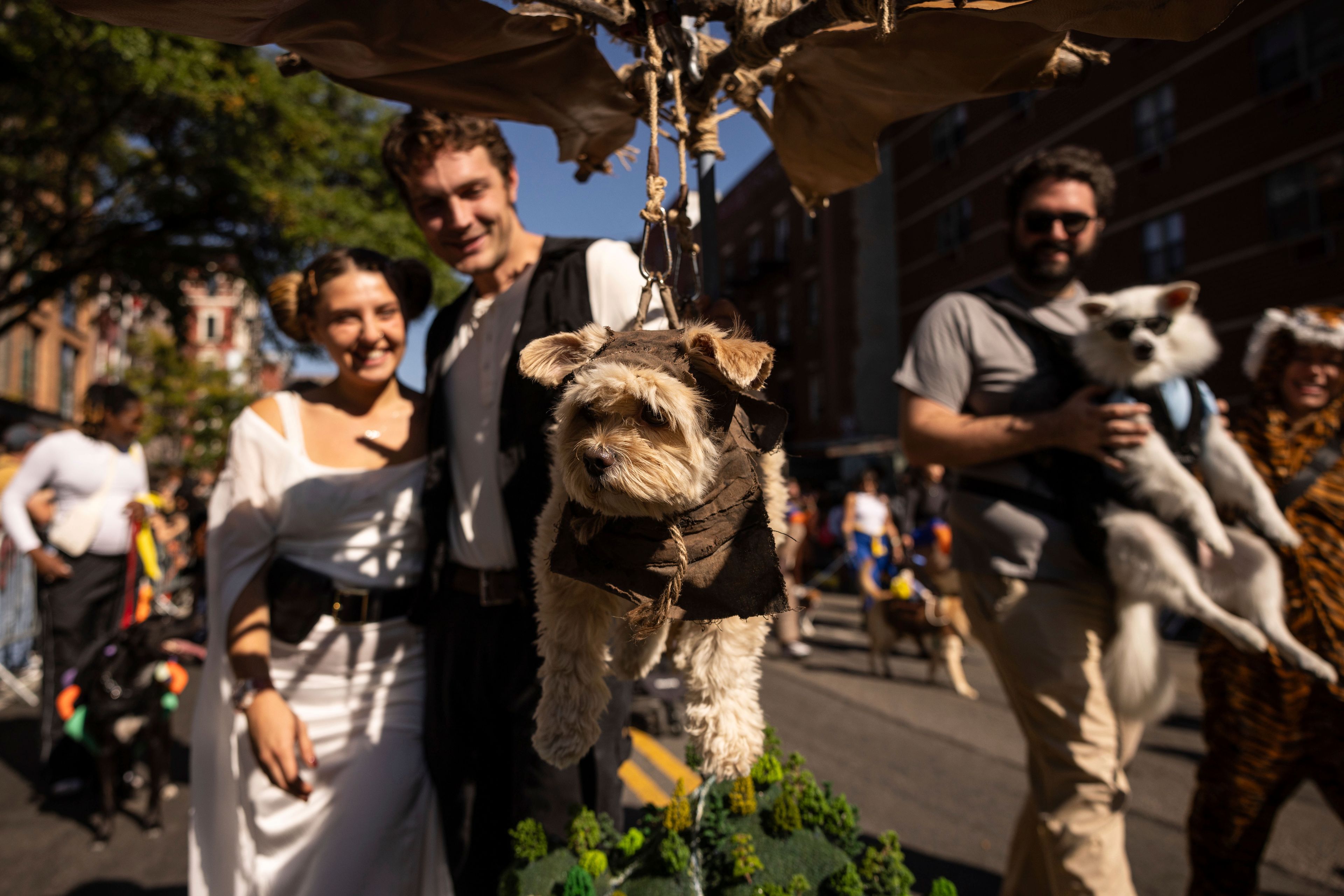 People and their dogs in costume participate in the 34th annual Tompkins Square Halloween Dog Parade, Saturday, Oct. 19, 2024, in New York. (AP Photo/Yuki Iwamura)