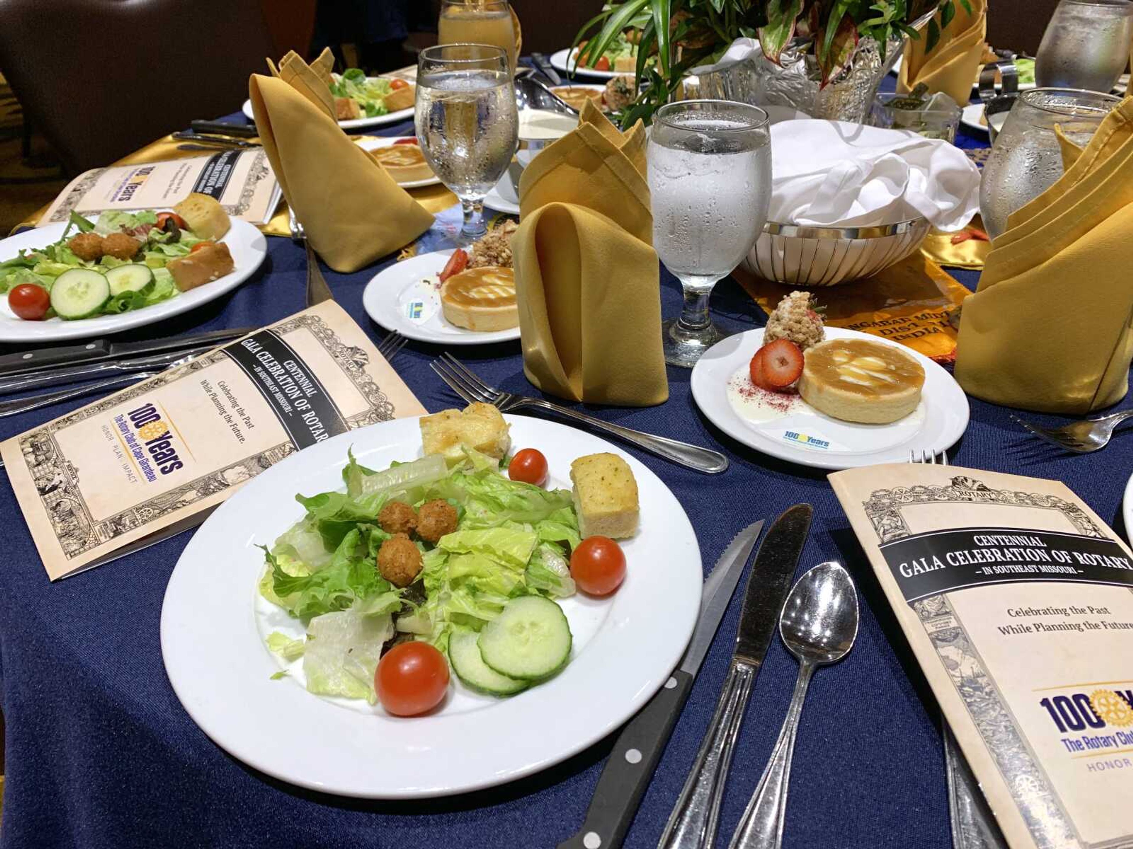 Table settings are seen at the Centennial Gala Celebration of Rotary in Southeast Missouri on Friday at Isle Casino Cape Girardeau.&nbsp;