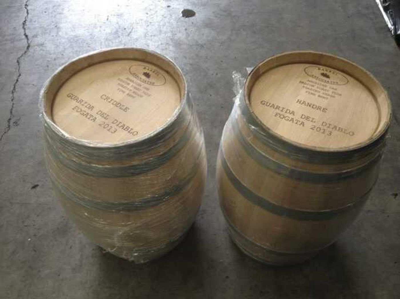 Two barrels made out of American oak staves produced by the Perryville Stave Co. are shown in Australia.