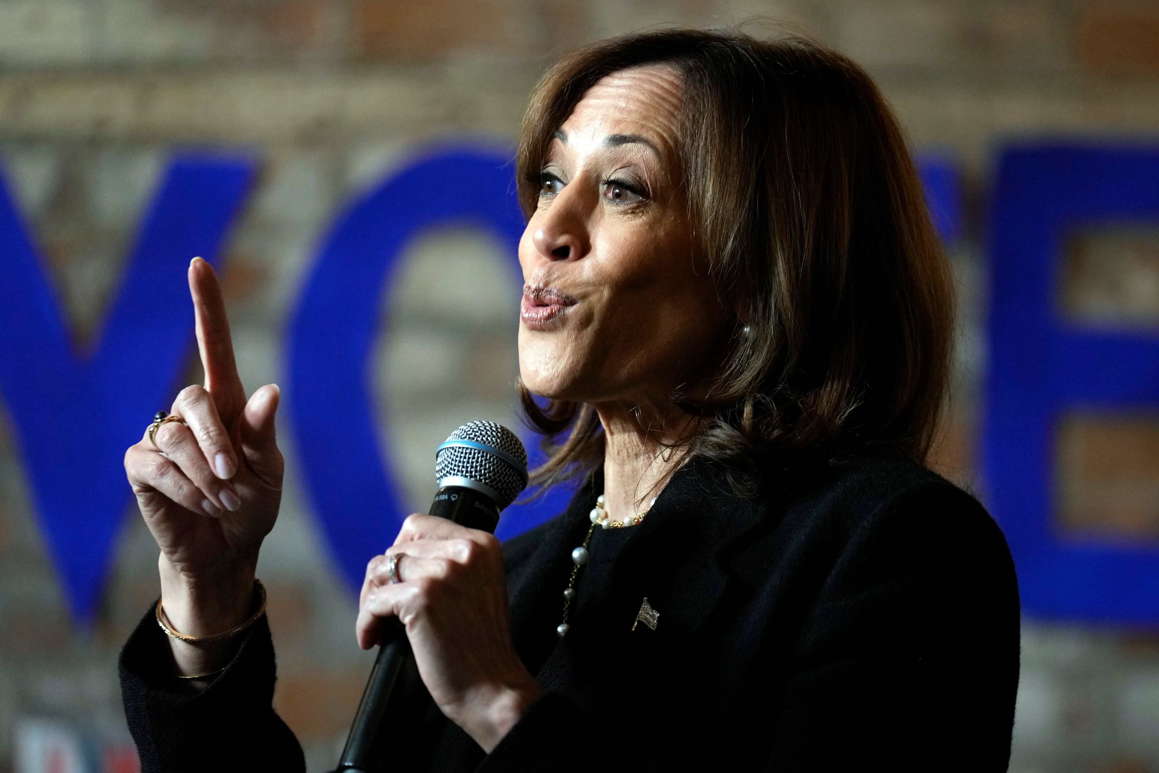 Democratic presidential nominee Vice President Kamala Harris speaks during a stop at Cred Cafe, a local Detroit small business owned by former NBA players Joe and Jamal Crawford, in Detroit, Tuesday, Oct. 15, 2024. (AP Photo/Jacquelyn Martin)