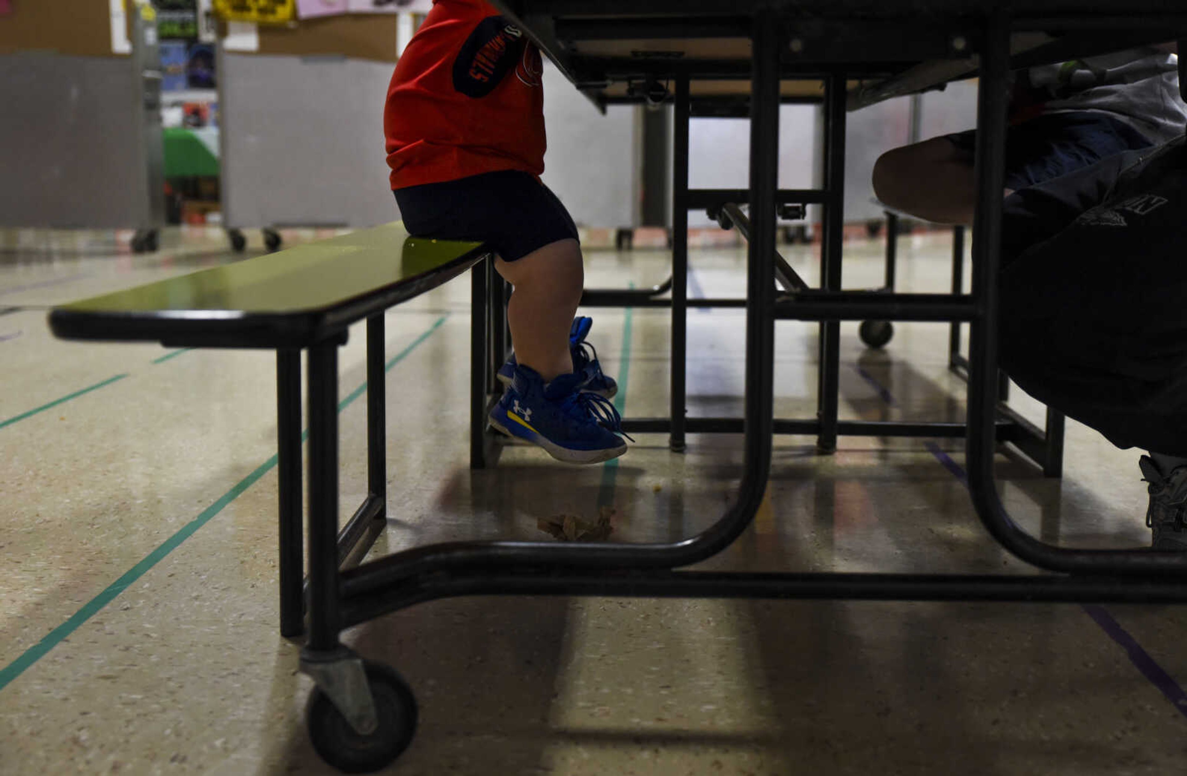 Izaac Pursley sits at the lunch table during his lunch period at North Elementary School April 20, 2018, in Jackson.